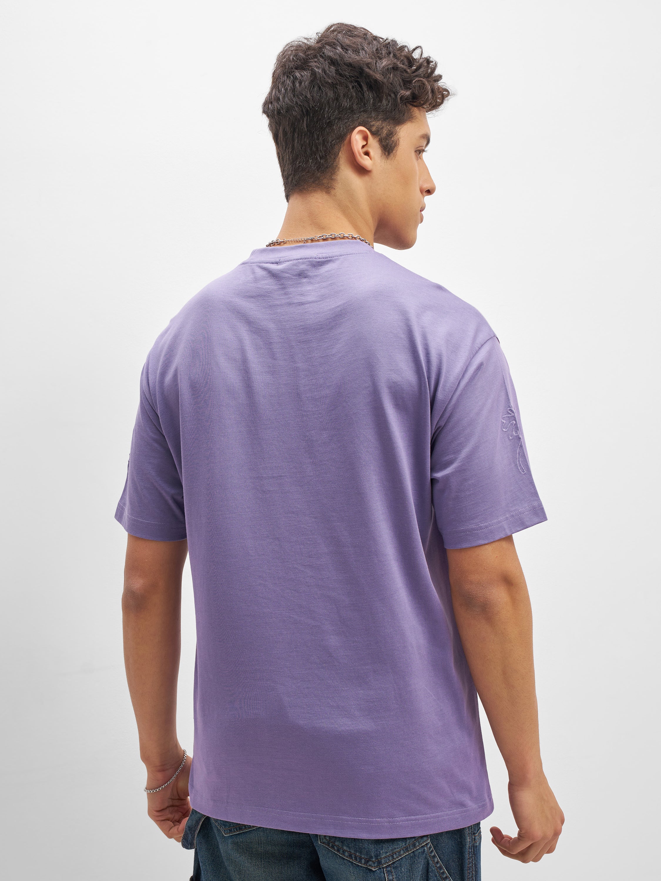 Highlander Men Purple Embroidered Round Neck T-Shirt - Purple - Image 3