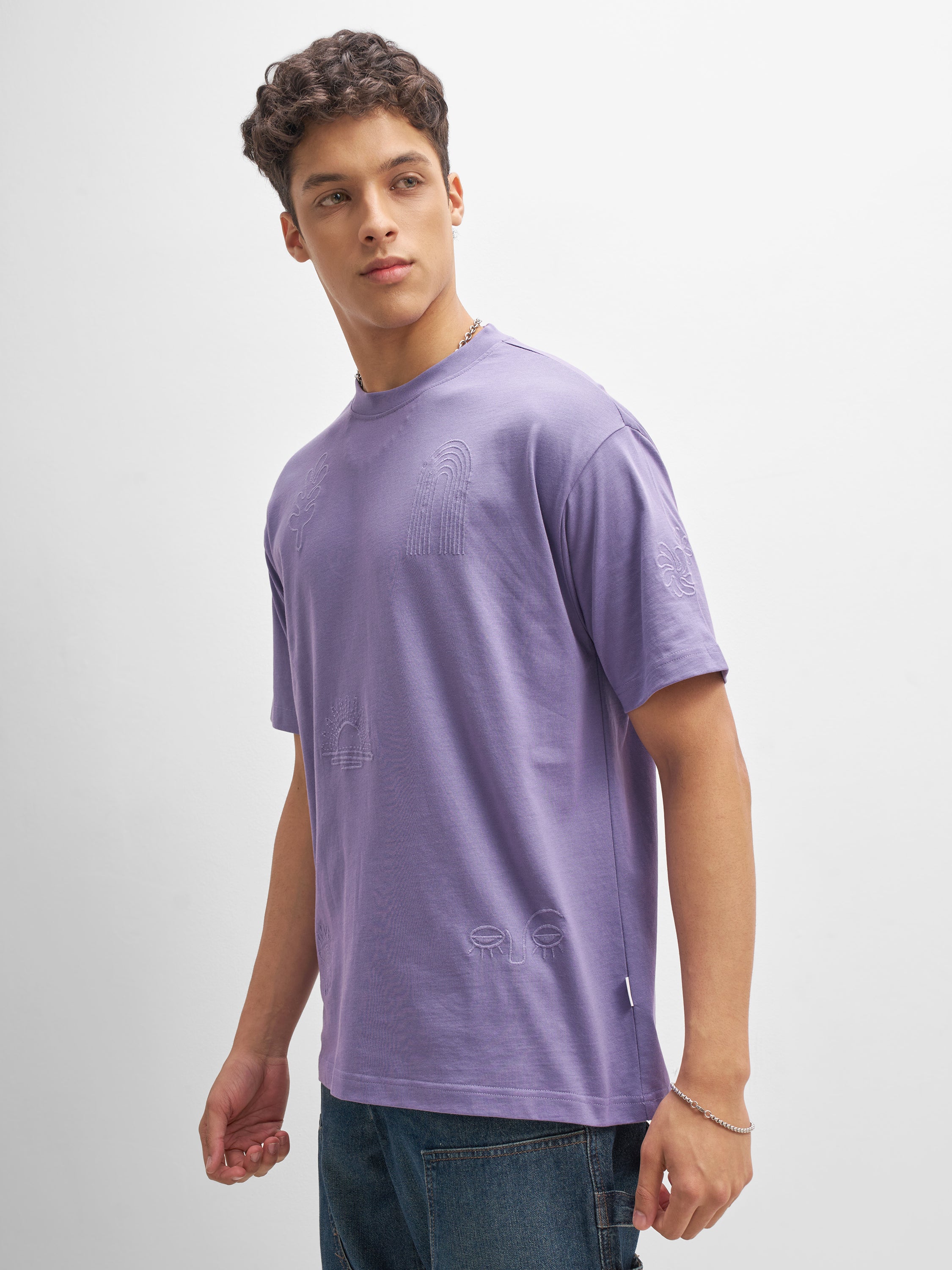 Highlander Men Purple Embroidered Round Neck T-Shirt - Purple - Image 4