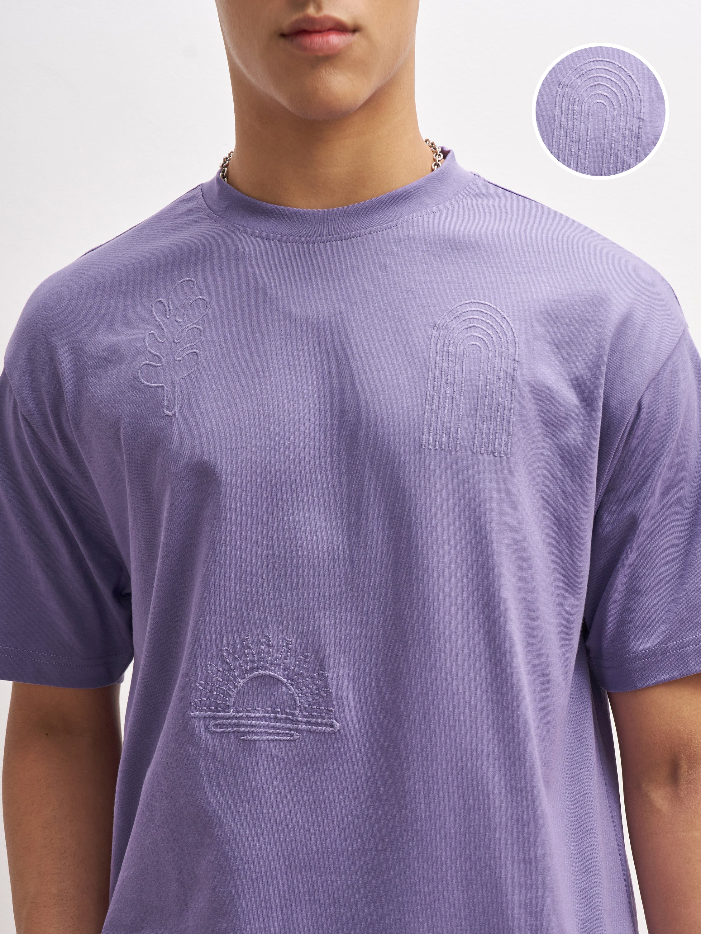 Highlander Men Purple Embroidered Round Neck T-Shirt - Purple - Image 5