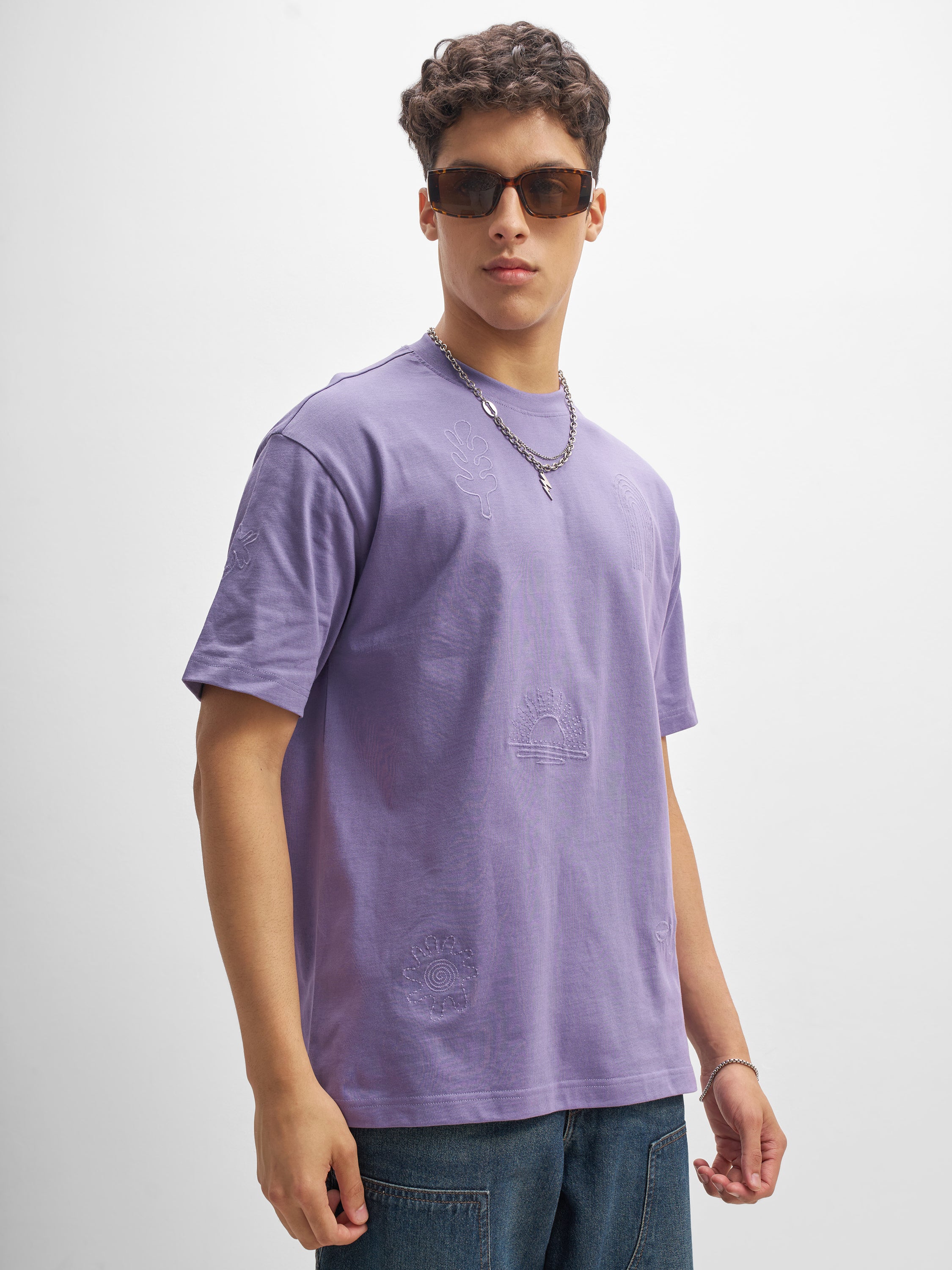 Highlander Men Purple Embroidered Round Neck T-Shirt - Purple - Image 6