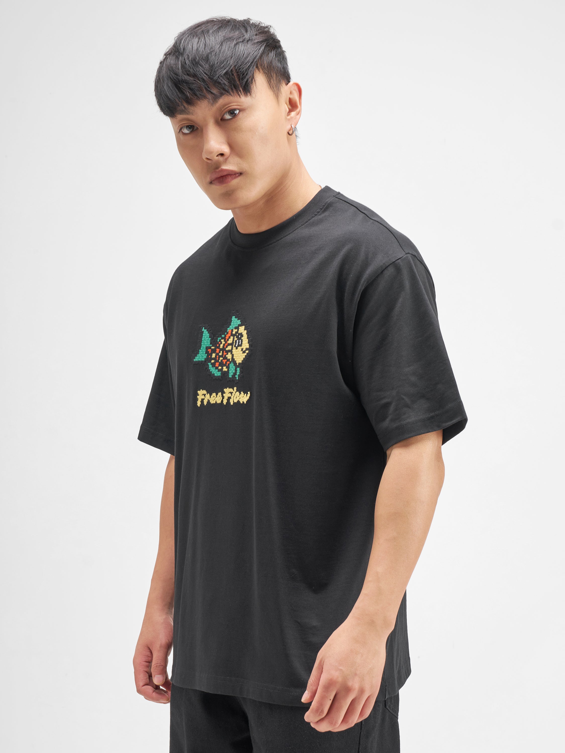 Highlander Men Black Embroidered Round Neck T-Shirt - Black - Image 4
