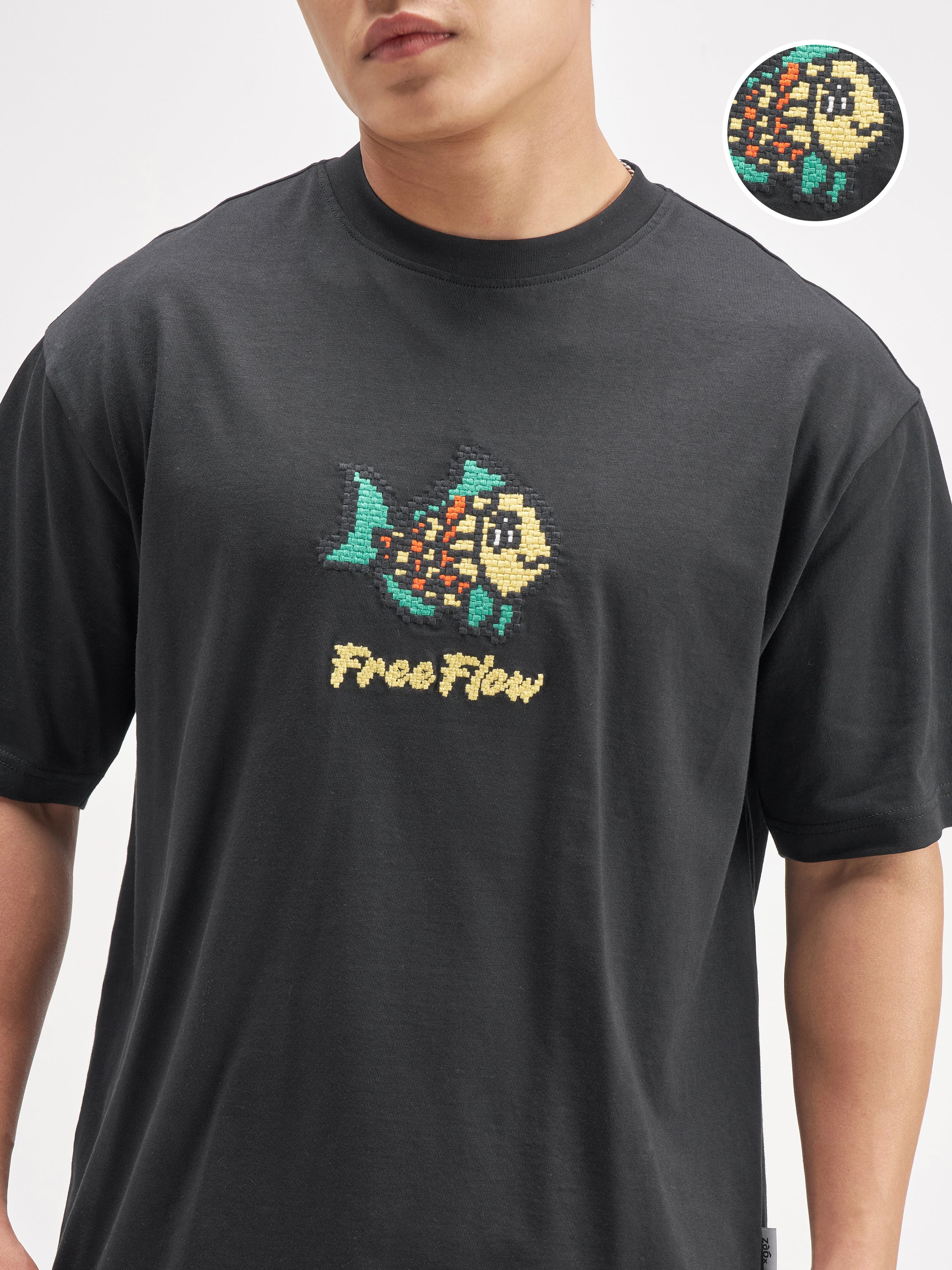 Highlander Men Black Embroidered Round Neck T-Shirt - Black - Image 5