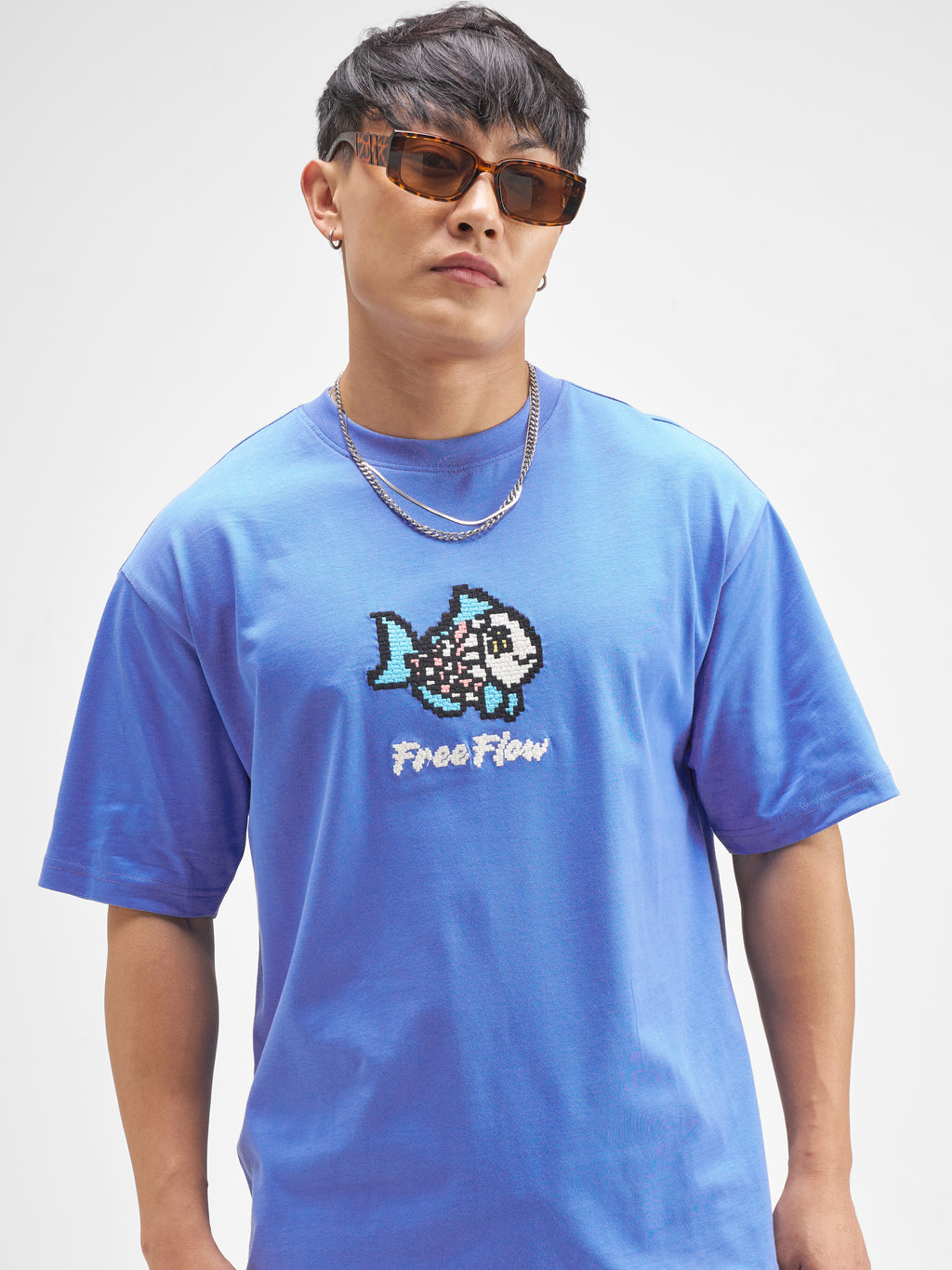 Highlander Men Blue Embroidered Round Neck T-Shirt - Blue - Image 1