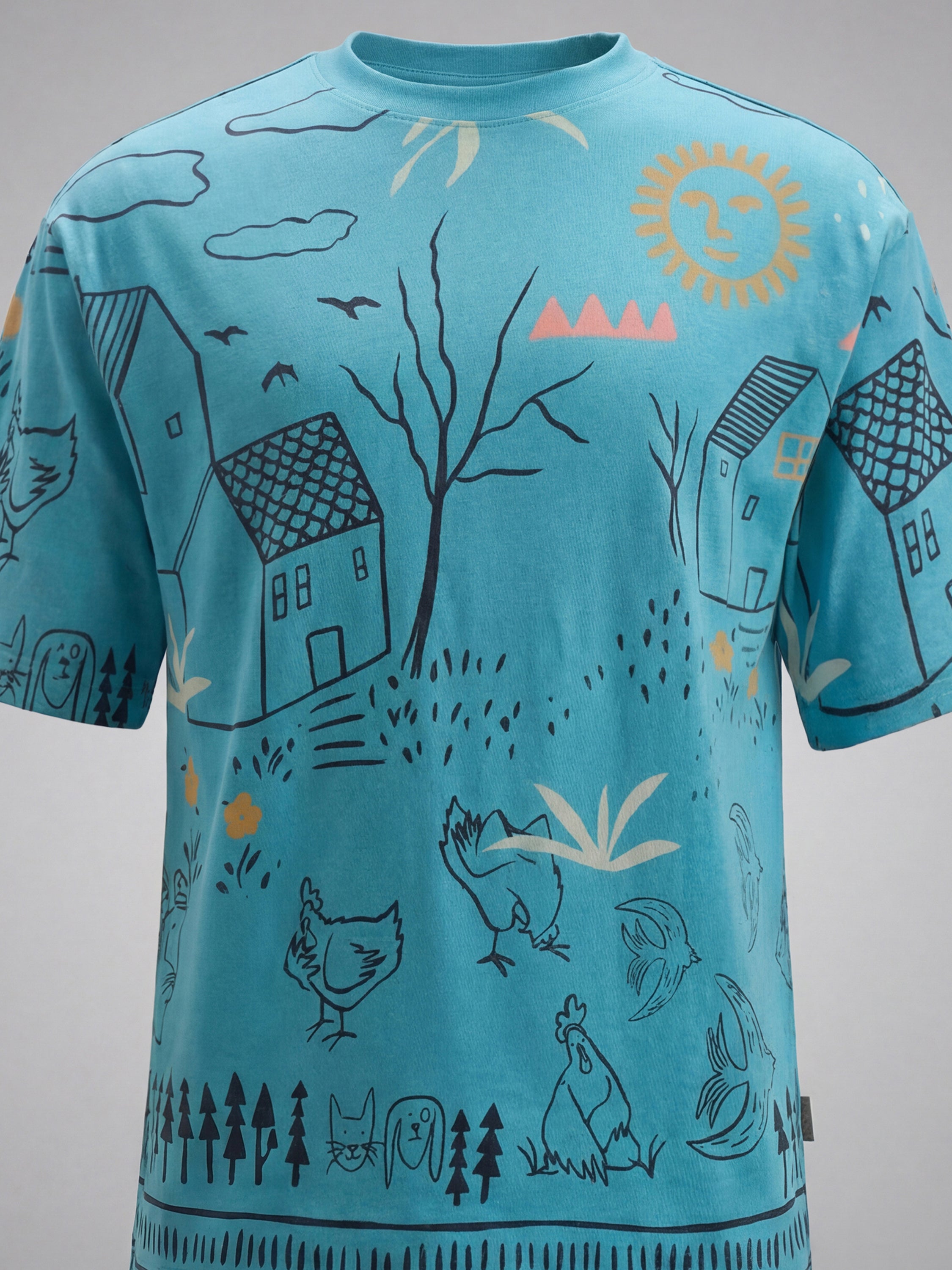 Highlander Men Blue Printed Round Neck T-Shirt - Blue - Image 1