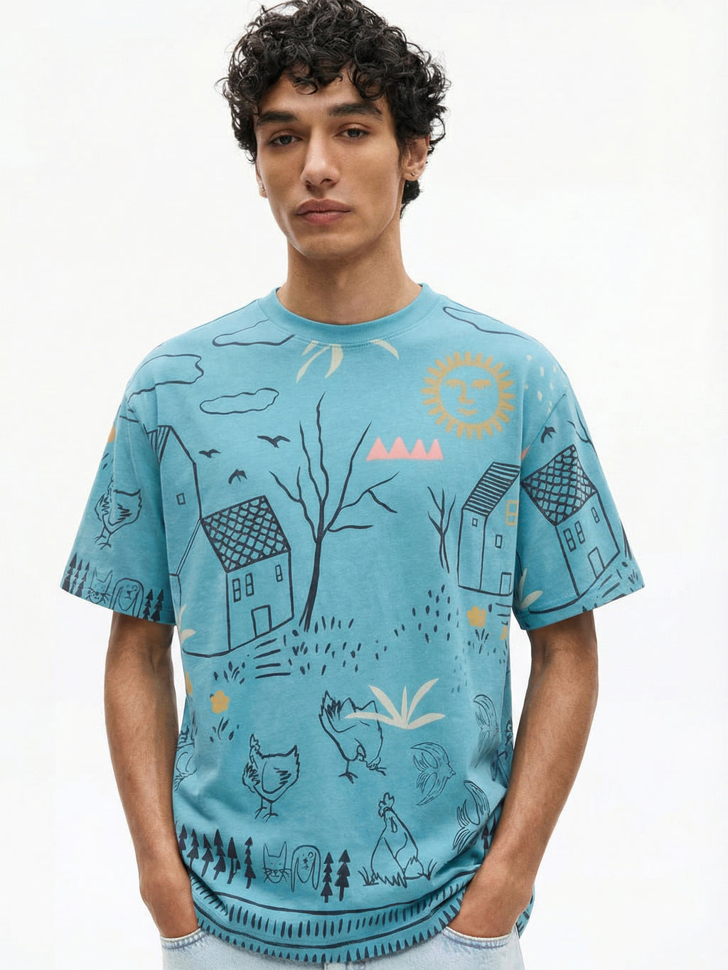 Highlander Men Blue Printed Round Neck T-Shirt - Blue - Image 3