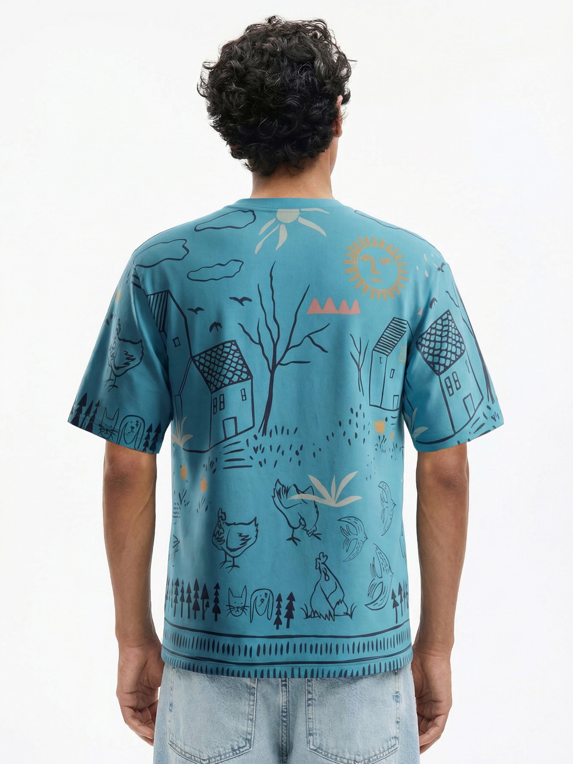Highlander Men Blue Printed Round Neck T-Shirt - Blue - Image 4