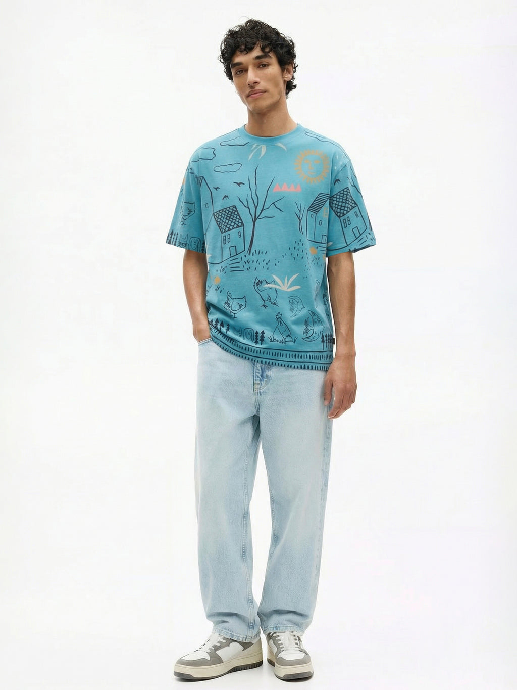 Highlander Men Blue Printed Round Neck T-Shirt - Blue - Image 5