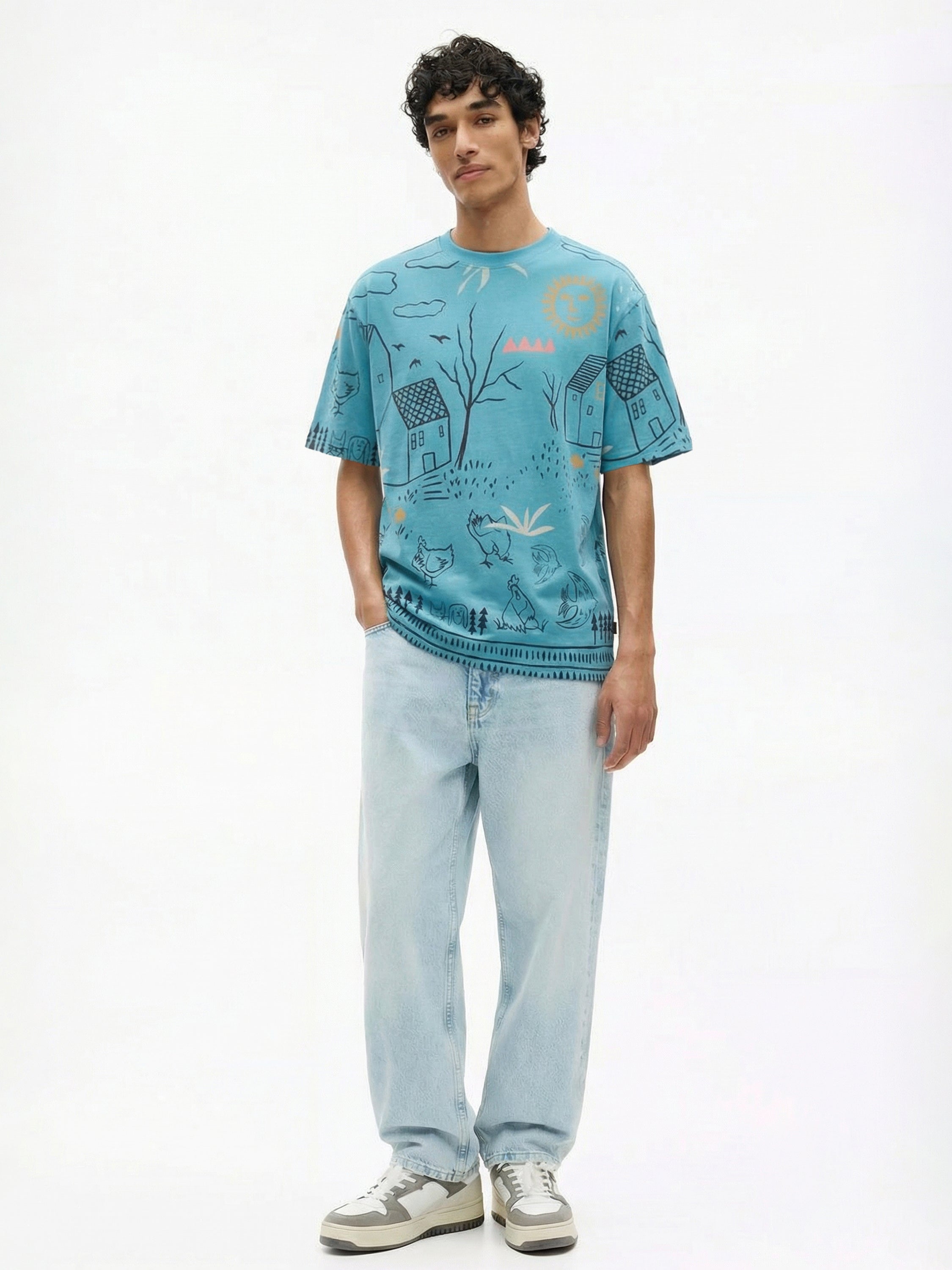 Highlander Men Blue Printed Round Neck T-Shirt - Blue - Image 5