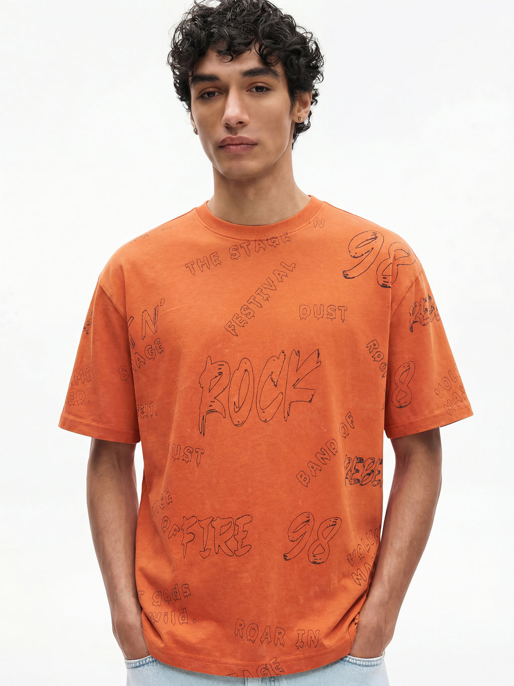 Highlander Men Orange Printed Round Neck T-Shirt - Orange - Image 3