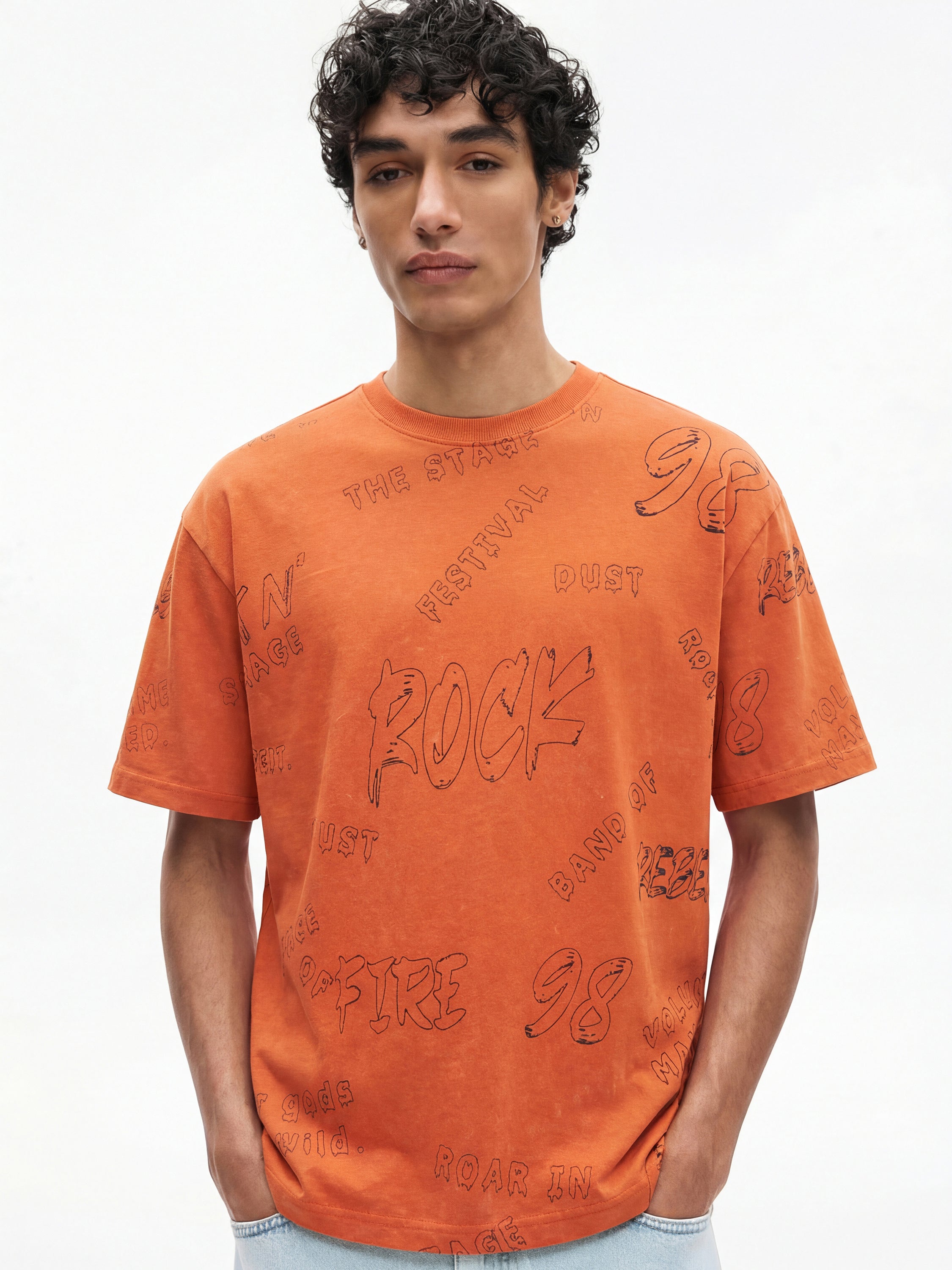 Highlander Men Orange Printed Round Neck T-Shirt - Orange - Image 3