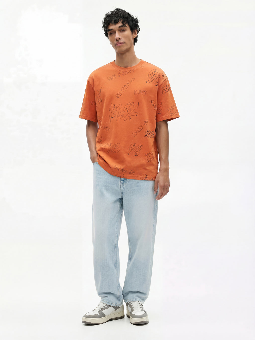 Highlander Men Orange Printed Round Neck T-Shirt - Orange - Image 4