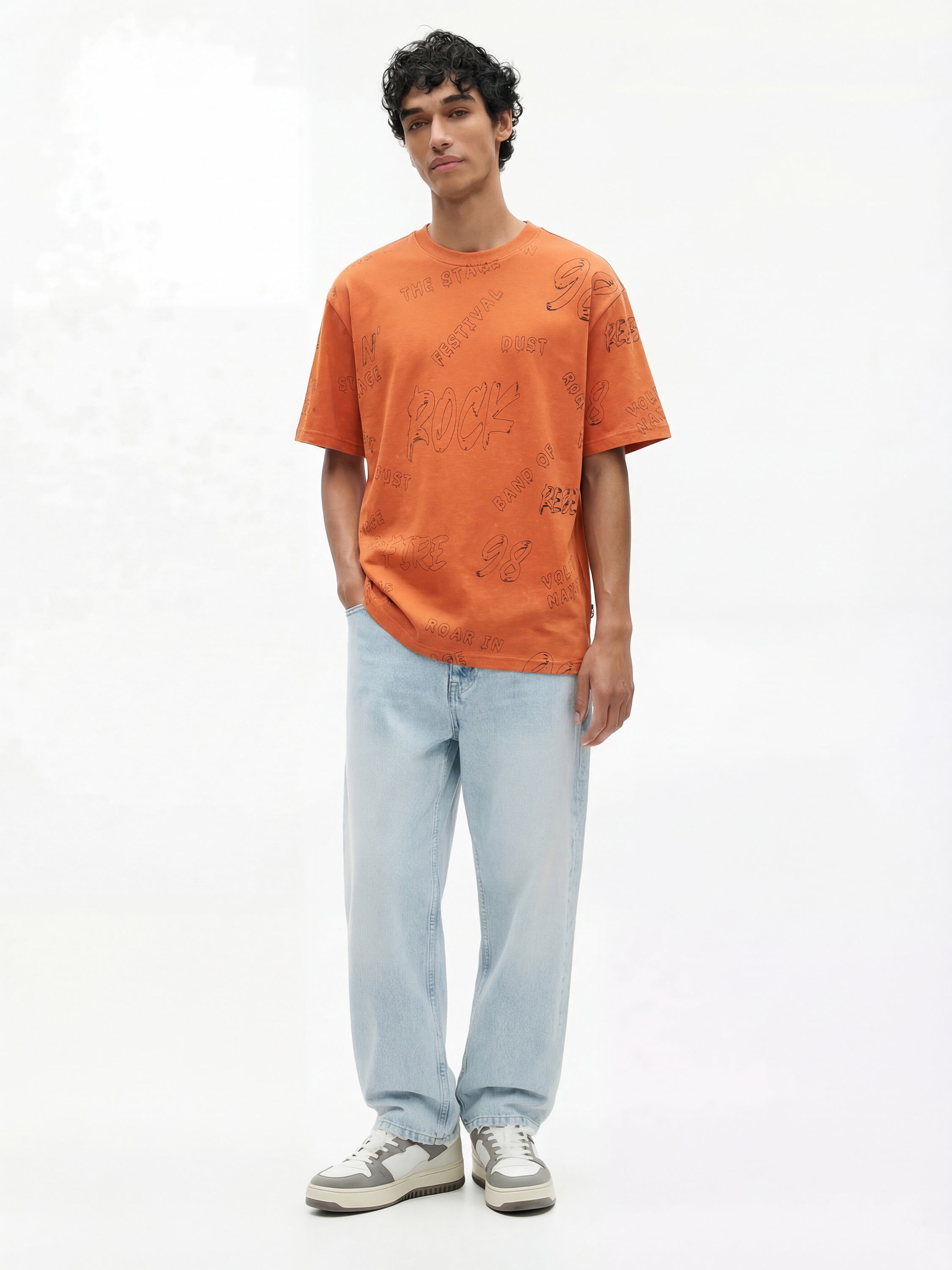 Highlander Men Orange Printed Round Neck T-Shirt - Orange - Image 4