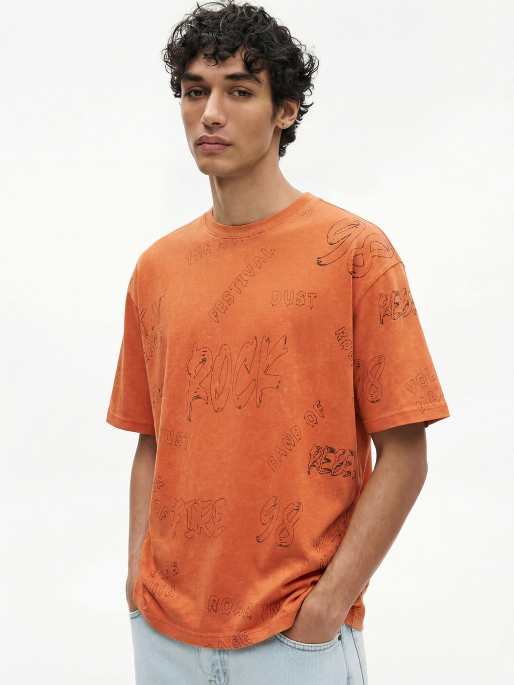 Highlander Men Orange Printed Round Neck T-Shirt - Orange - Image 6