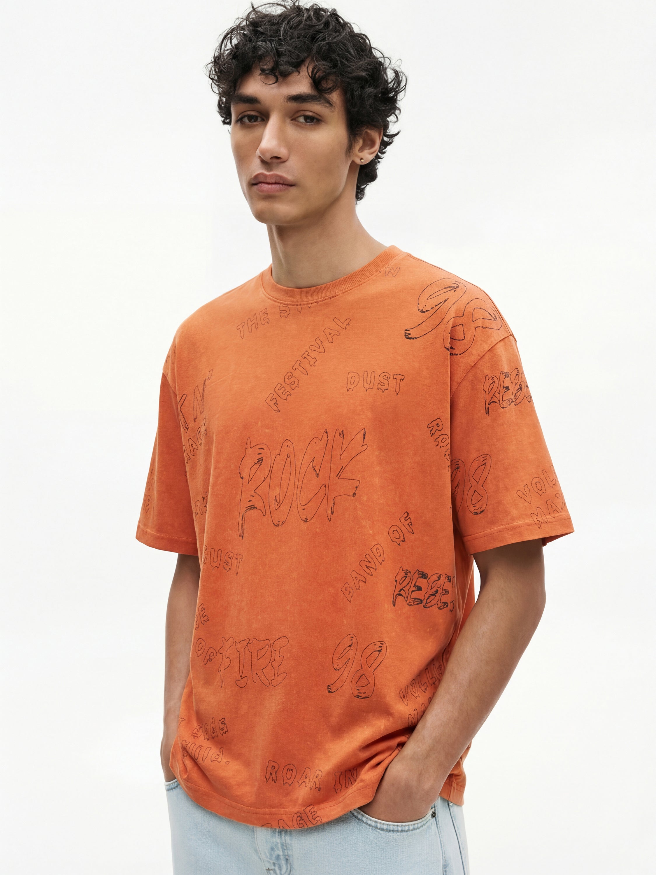 Highlander Men Orange Printed Round Neck T-Shirt - Orange - Image 6