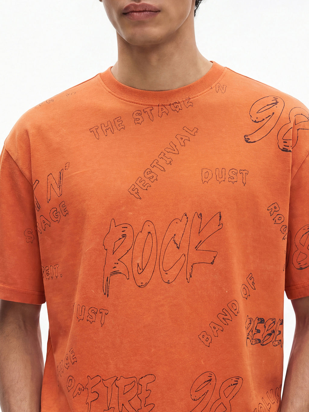 Highlander Men Orange Printed Round Neck T-Shirt - Orange - Image 7