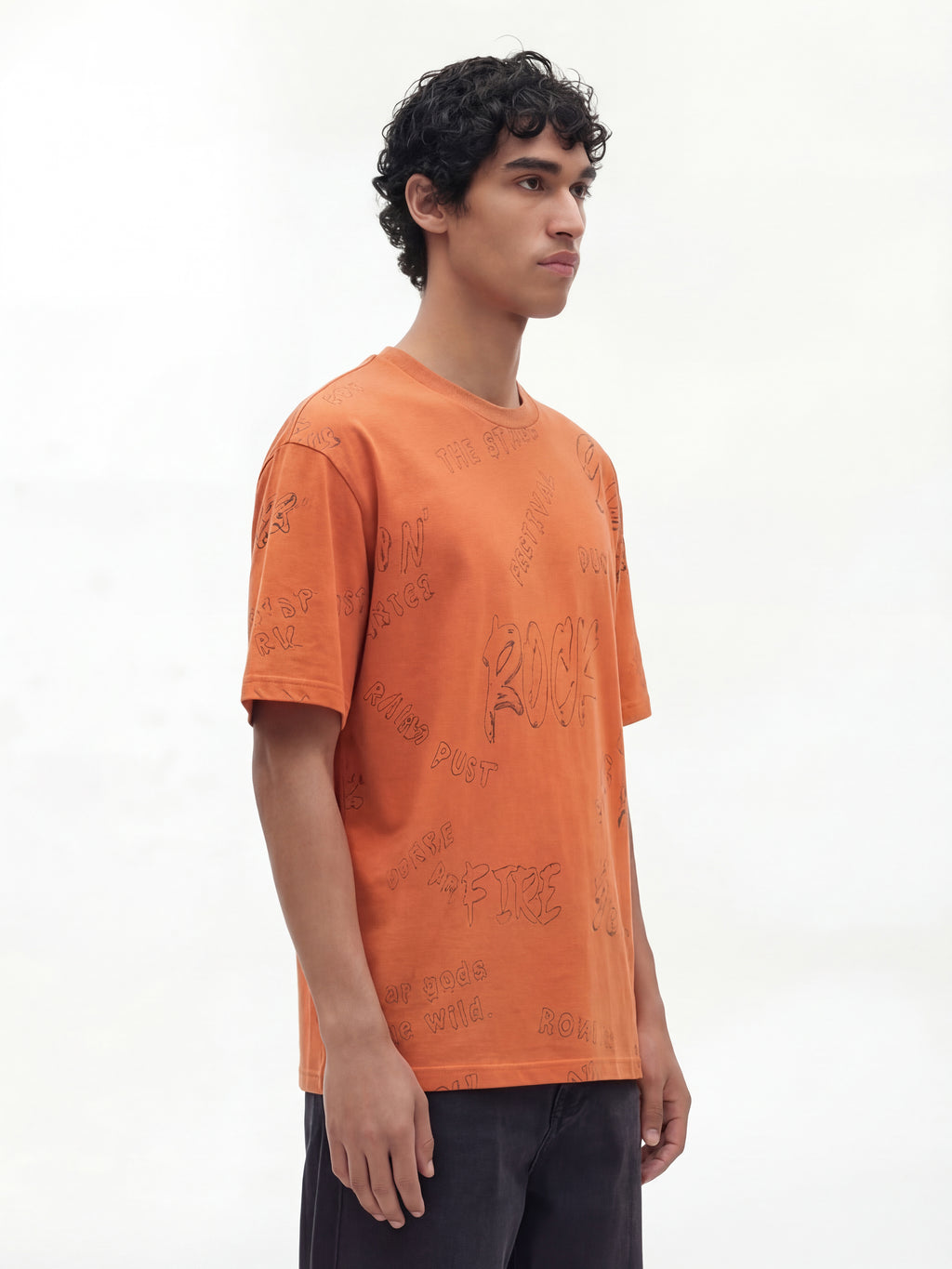 Highlander Men Orange Printed Round Neck T-Shirt - Orange - Image 8