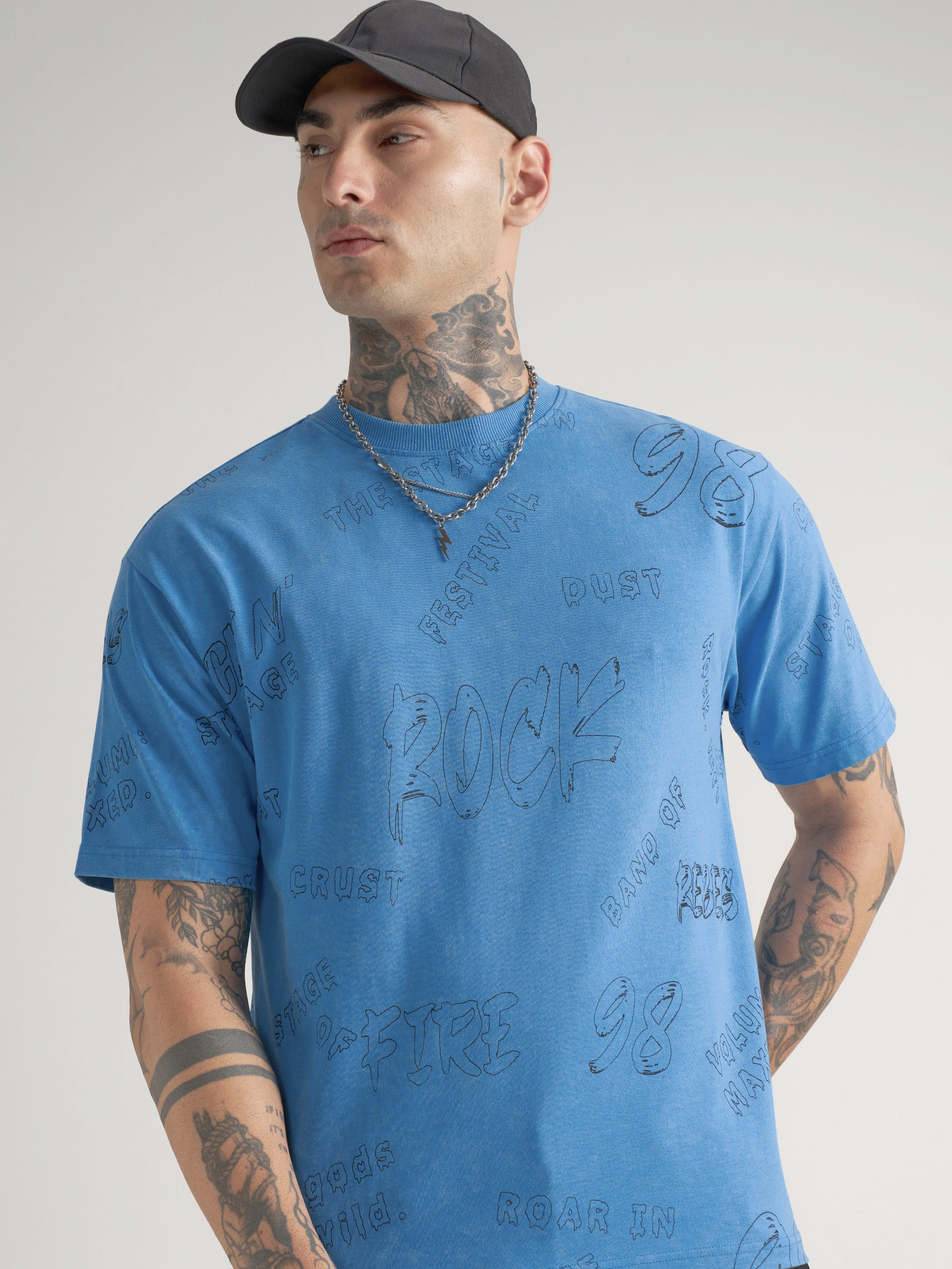 Highlander Men Blue Printed Round Neck T-Shirt - Blue - Image 1