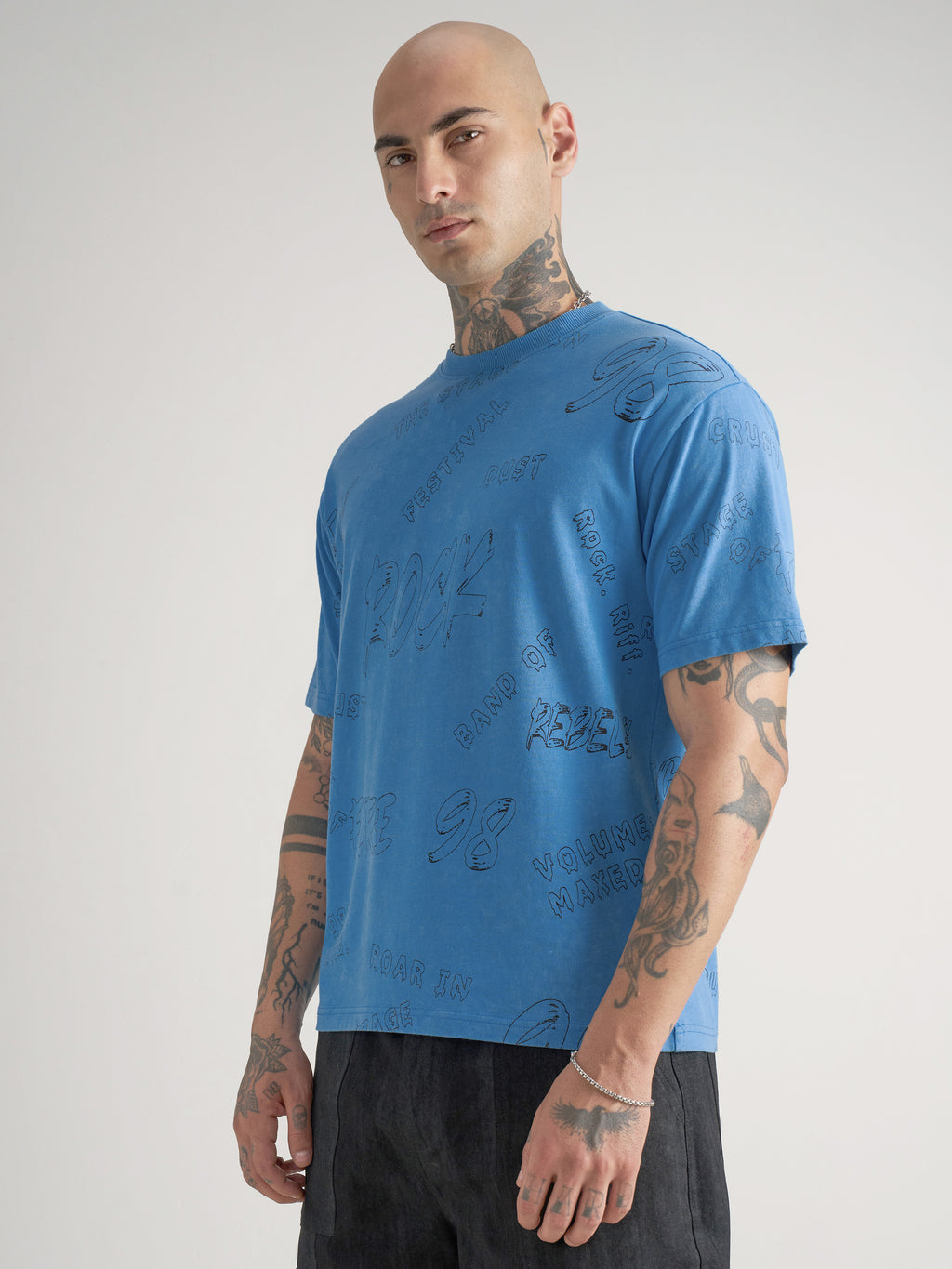 Highlander Men Blue Printed Round Neck T-Shirt - Blue - Image 4