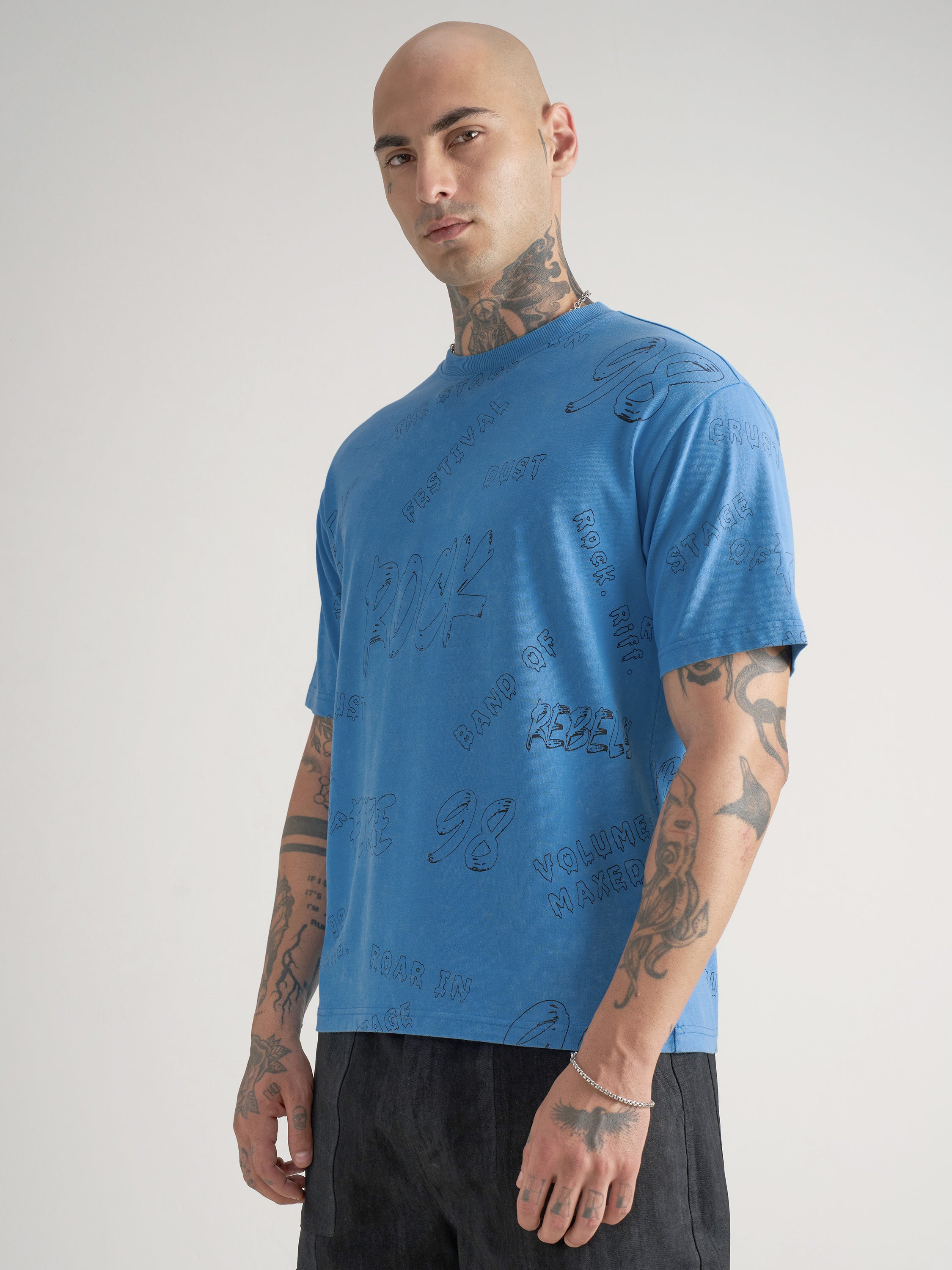 Highlander Men Blue Printed Round Neck T-Shirt - Blue - Image 4