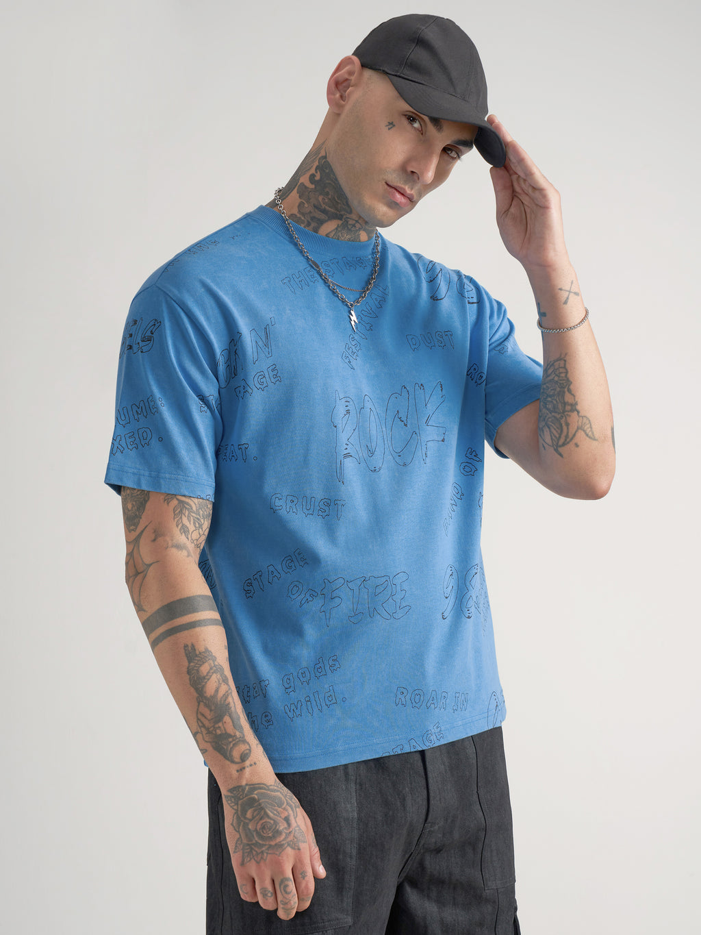 Highlander Men Blue Printed Round Neck T-Shirt - Blue - Image 6