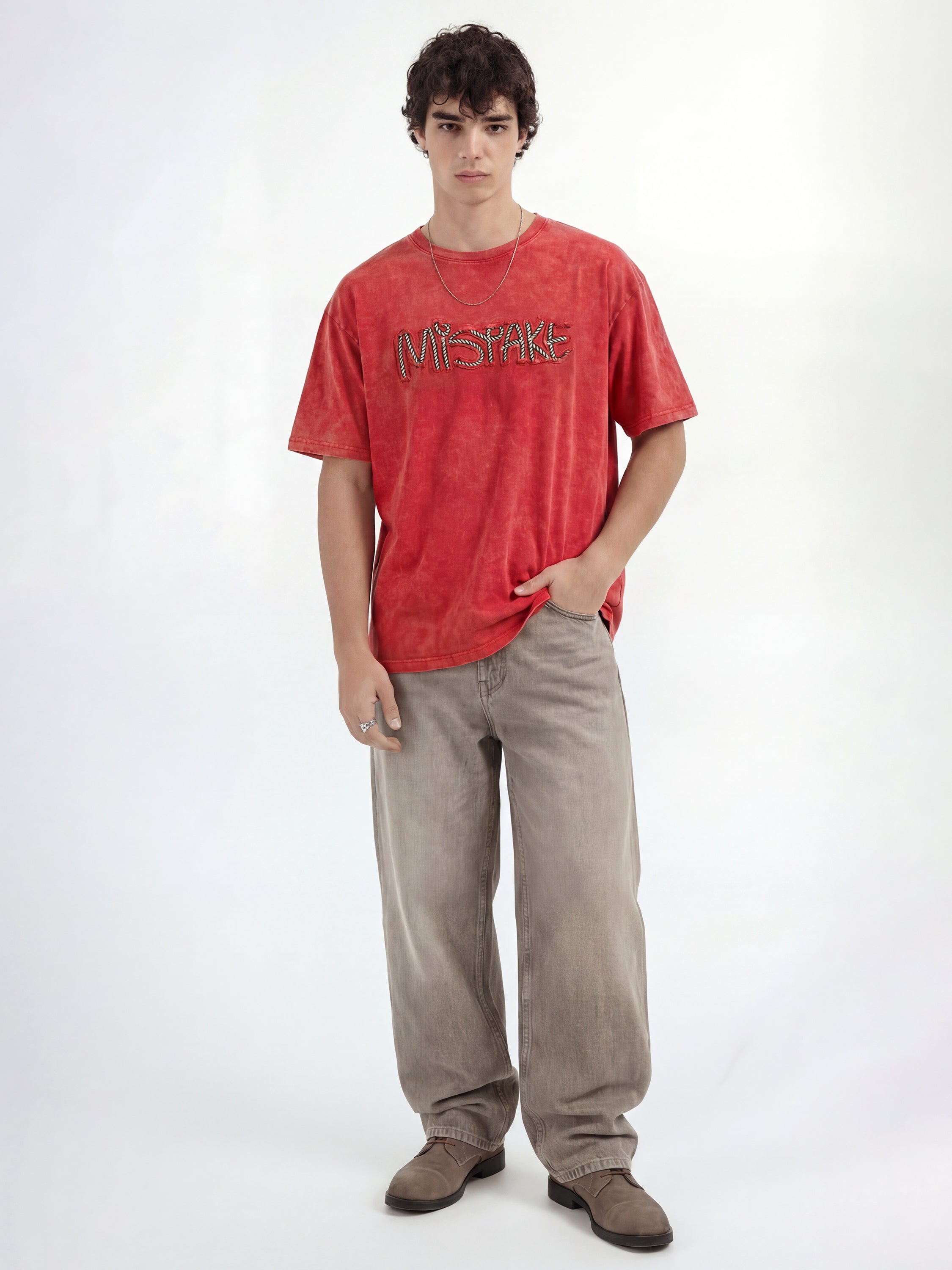 Highlander Men Red Applique Round Neck T-Shirt - Red - Image 4