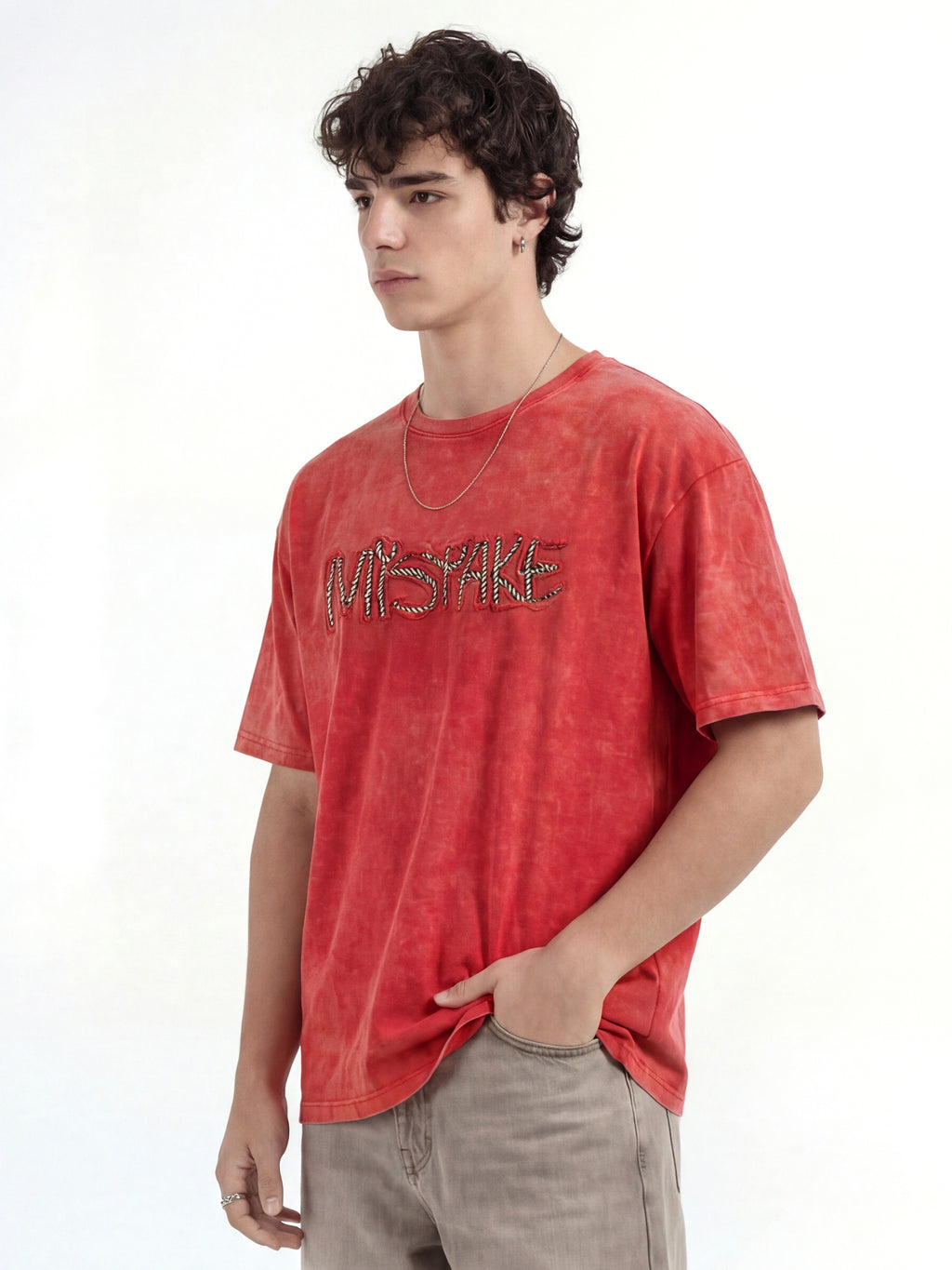 Highlander Men Red Applique Round Neck T-Shirt - Red - Image 6