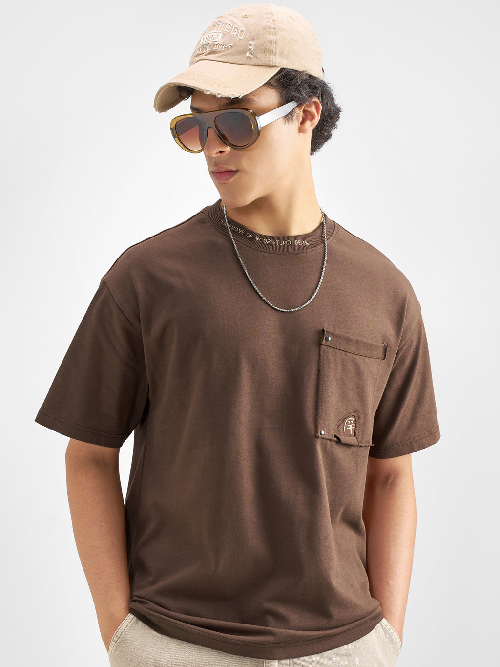 Highlander Men Brown Solid Round Neck T-Shirt - Brown - Image 1