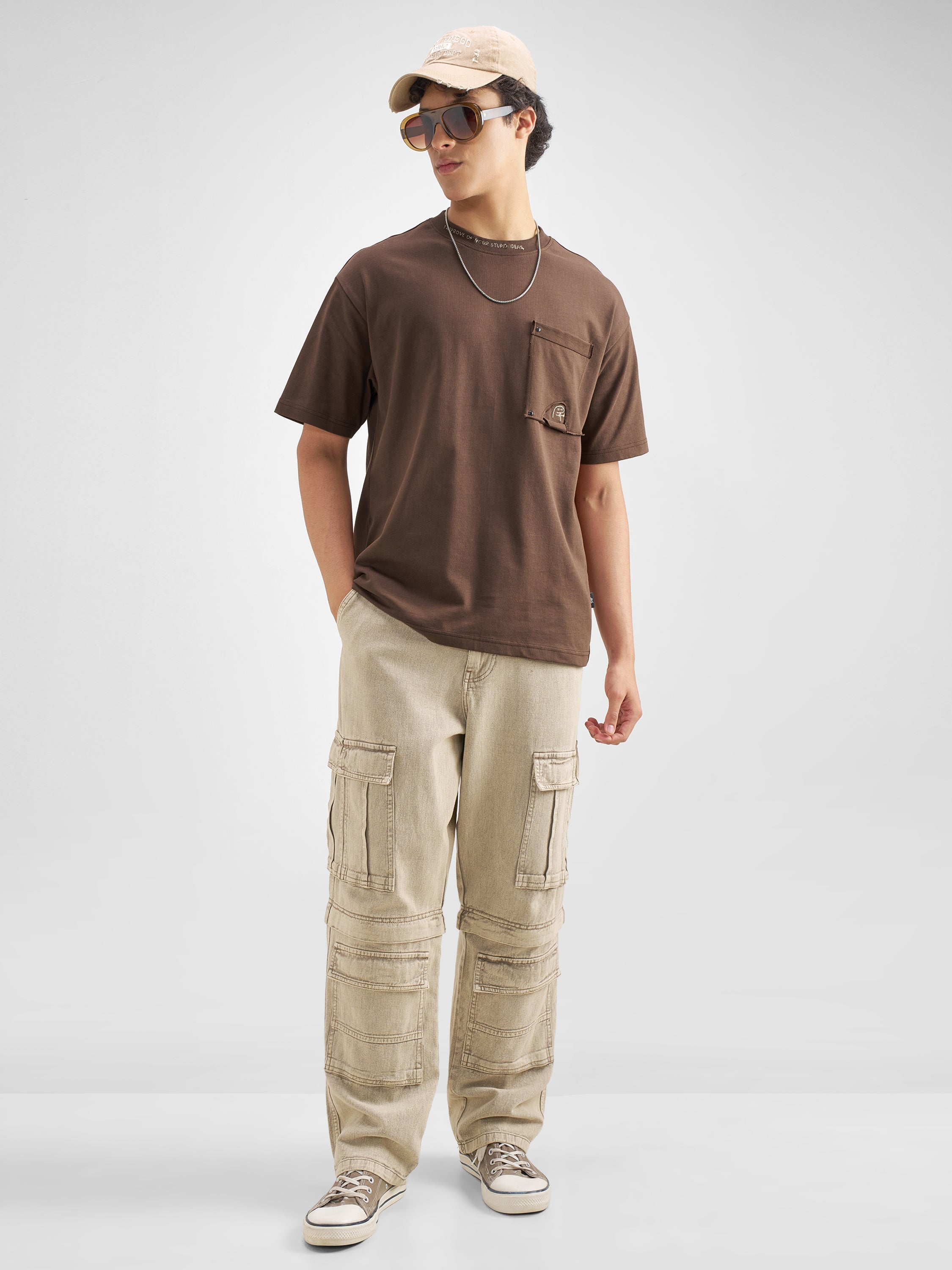 Highlander Men Brown Solid Round Neck T-Shirt - Brown - Image 2