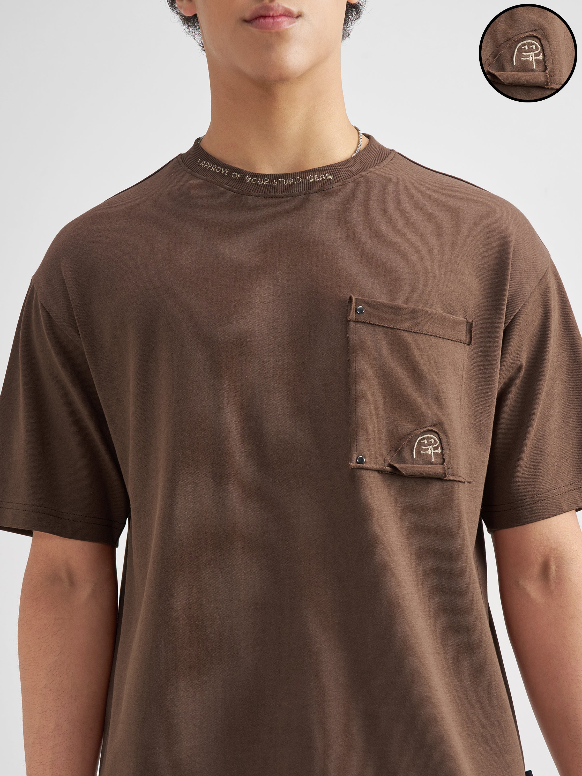 Highlander Men Brown Solid Round Neck T-Shirt - Brown - Image 5