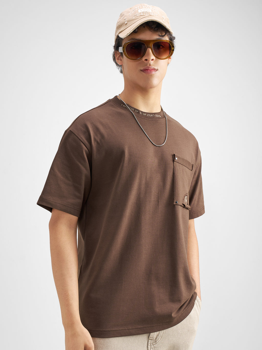 Highlander Men Brown Solid Round Neck T-Shirt - Brown - Image 6