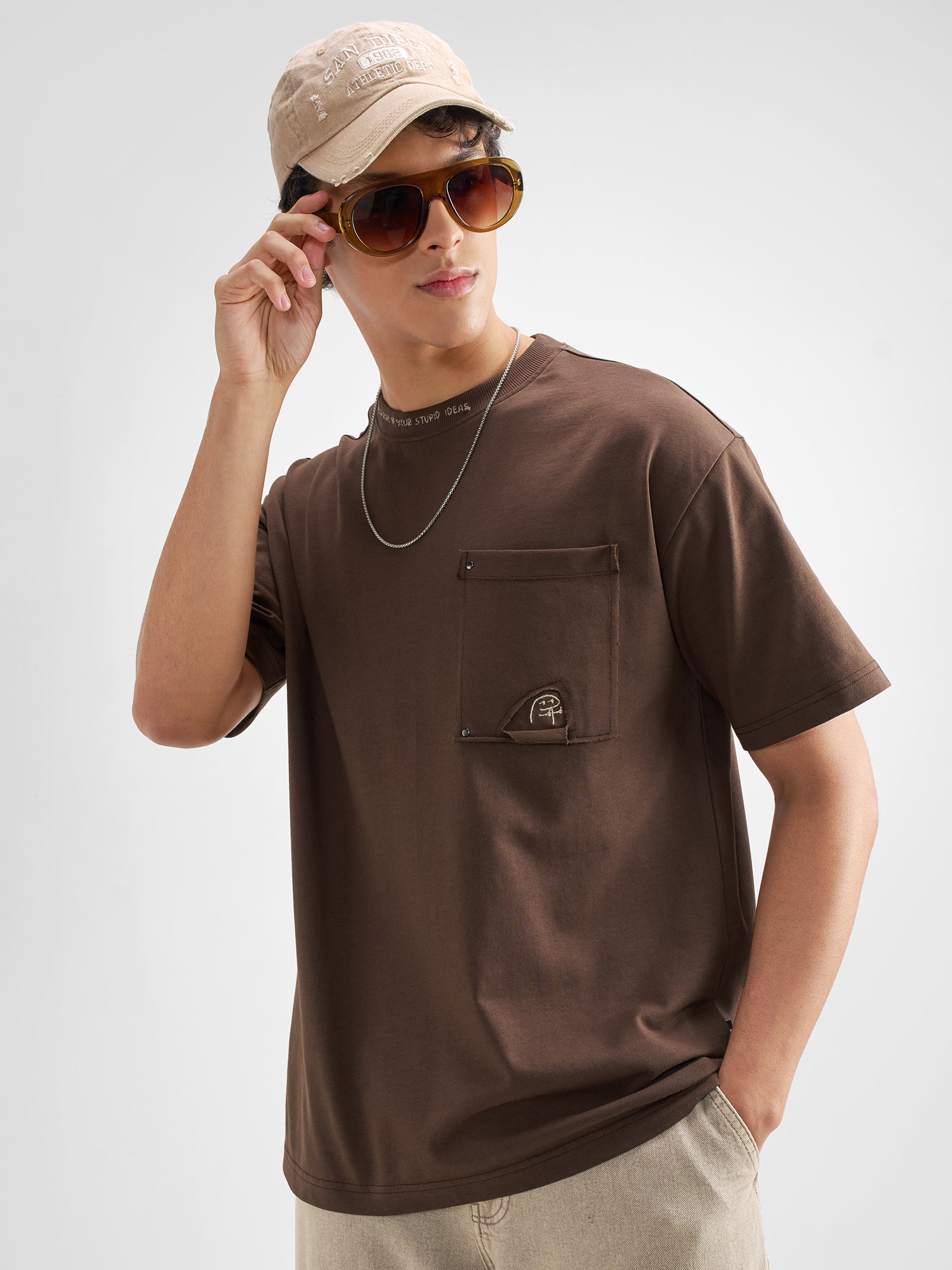 Highlander Men Brown Solid Round Neck T-Shirt - Brown - Image 7