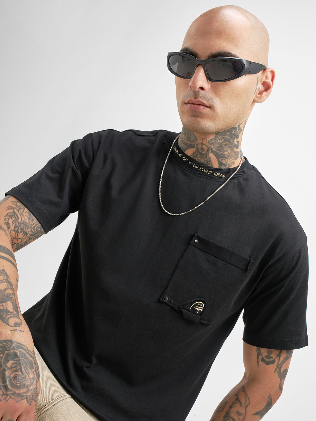 Highlander Men Black Embroidered Round Neck T-Shirt - Black - Image 1