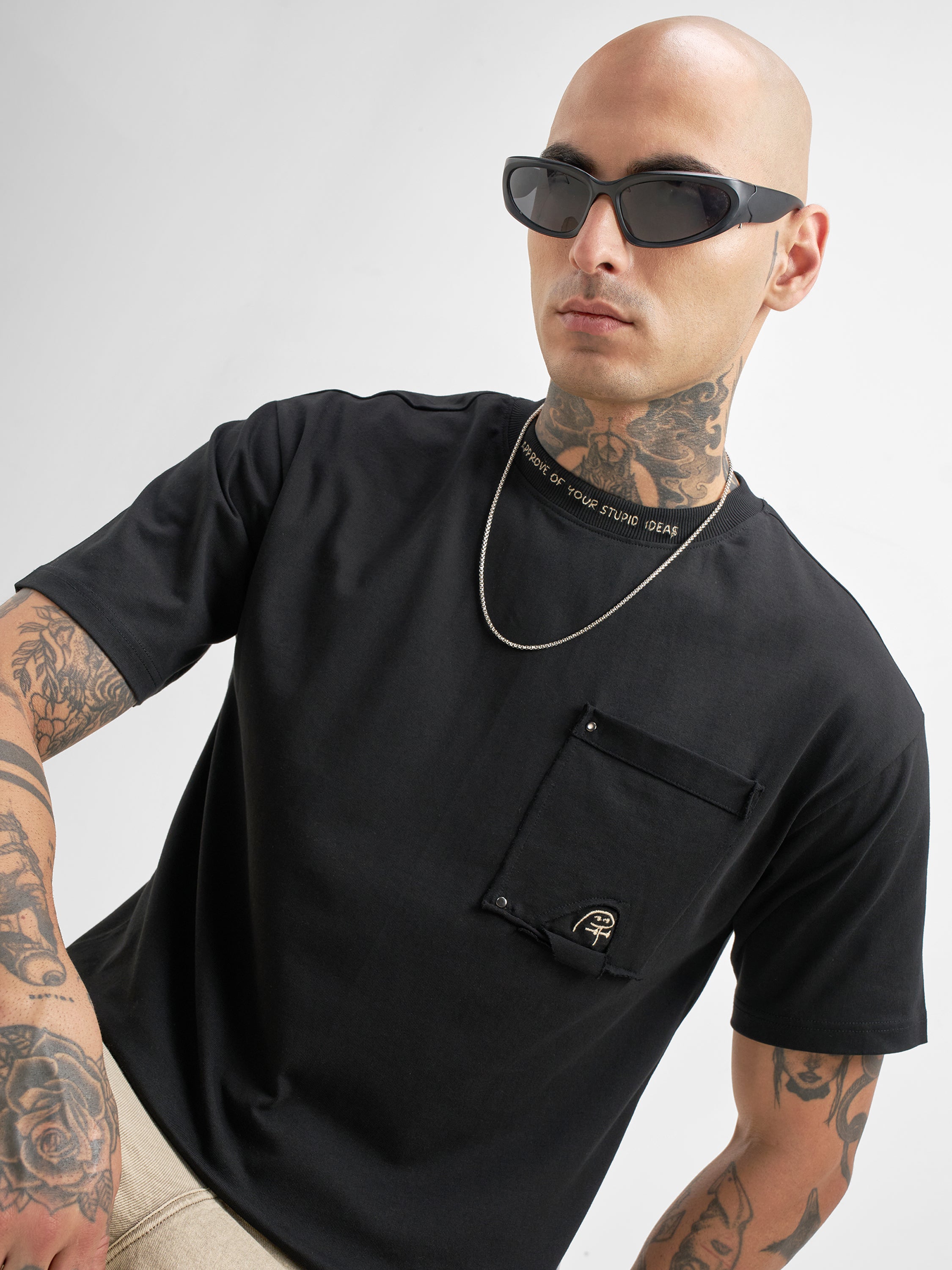 Highlander Men Black Embroidered Round Neck T-Shirt - Black - Image 1