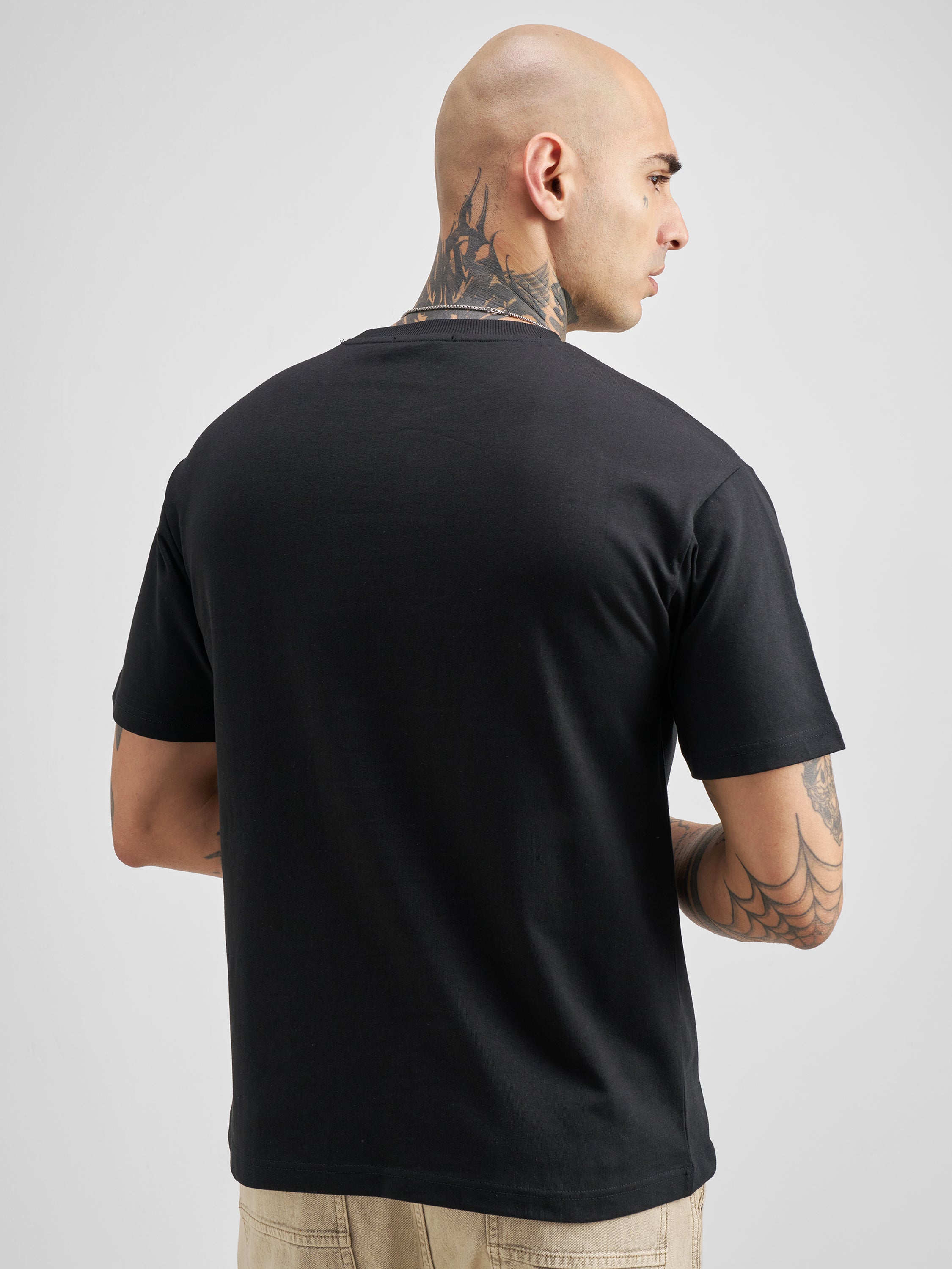 Highlander Men Black Embroidered Round Neck T-Shirt - Black - Image 3