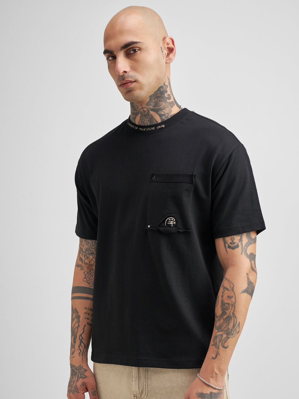 Highlander Men Black Embroidered Round Neck T-Shirt - Black - Image 4