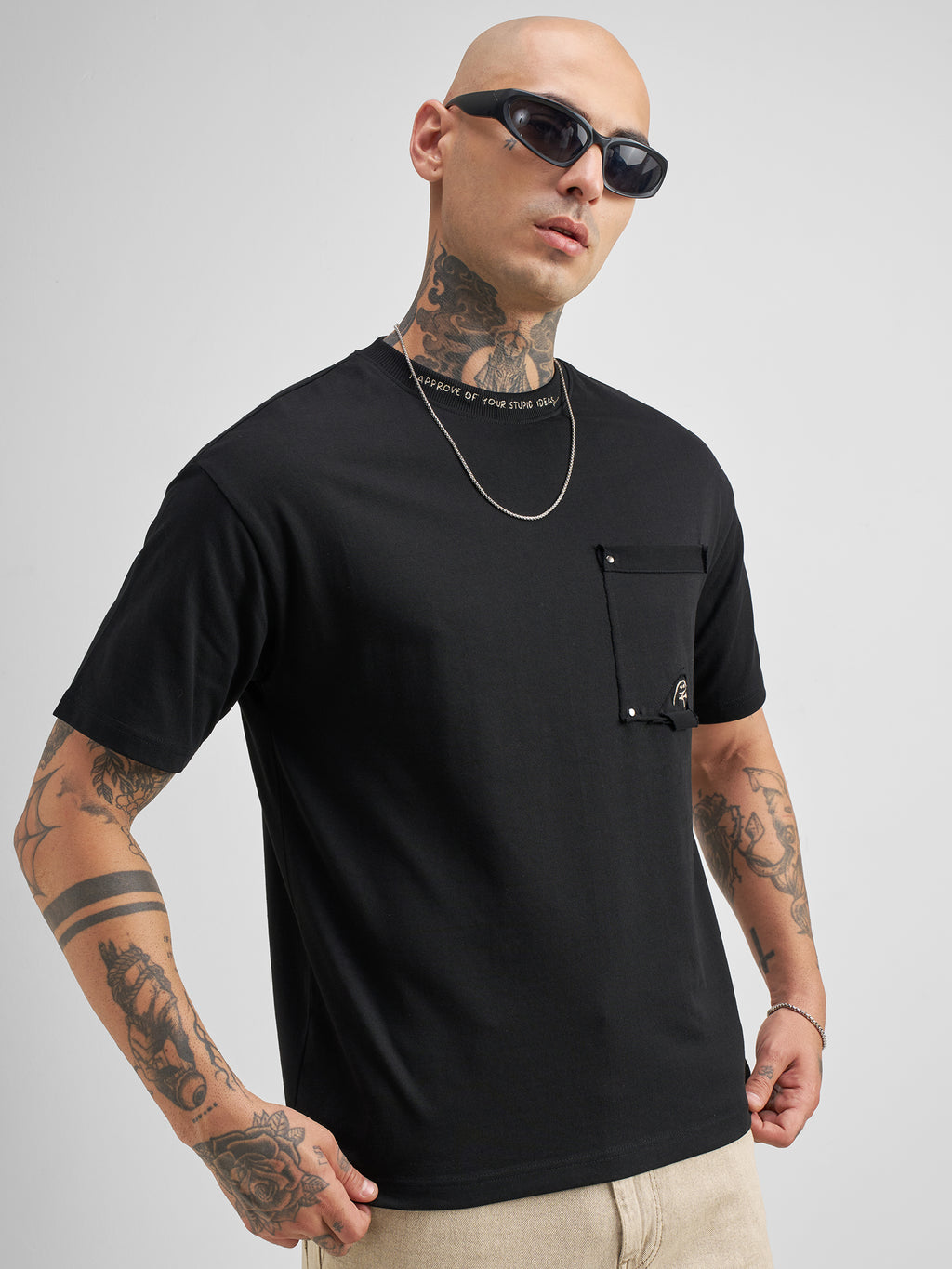 Highlander Men Black Embroidered Round Neck T-Shirt - Black - Image 6