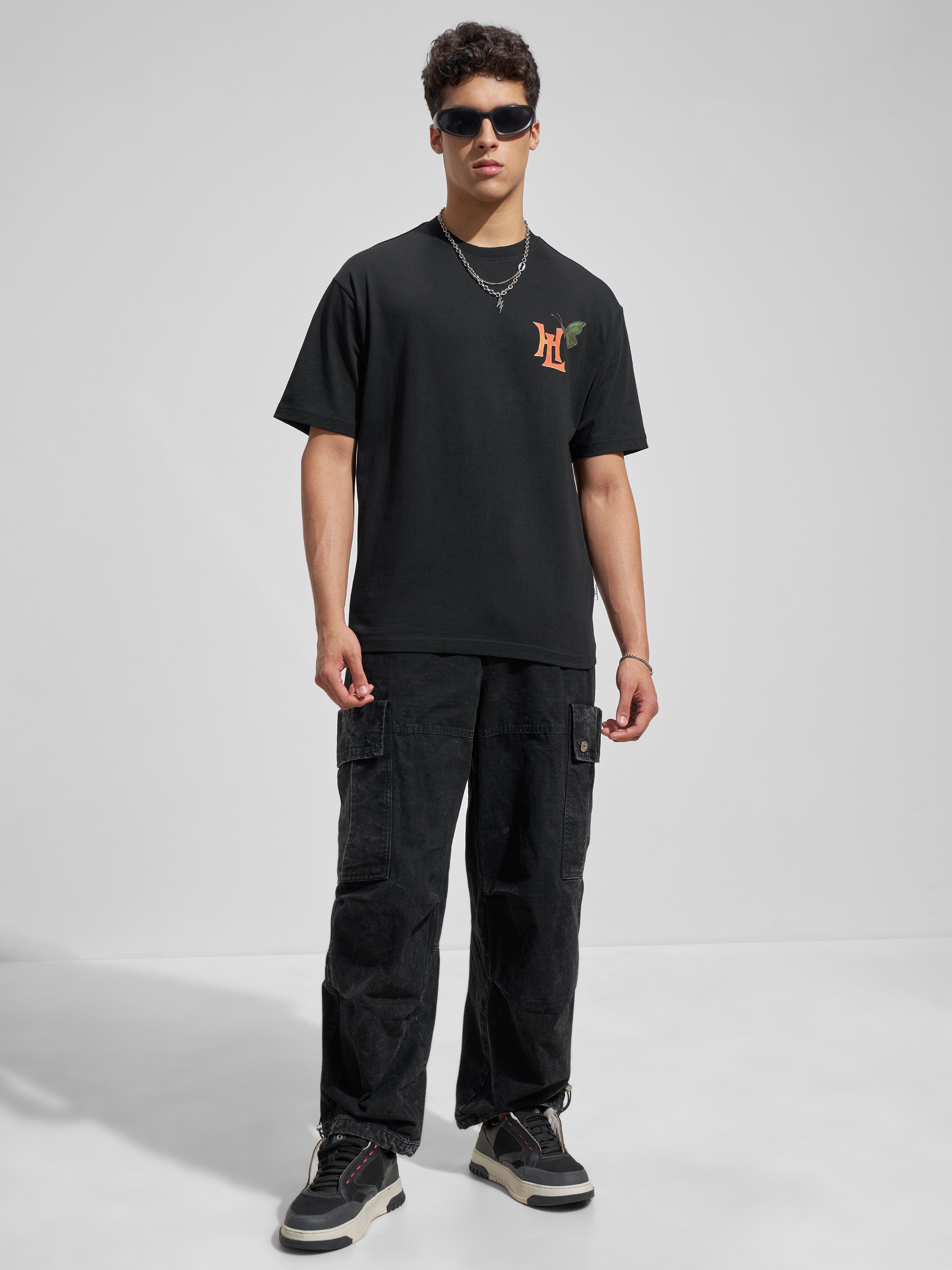 Highlander Men Black Printed Round Neck T-Shirt