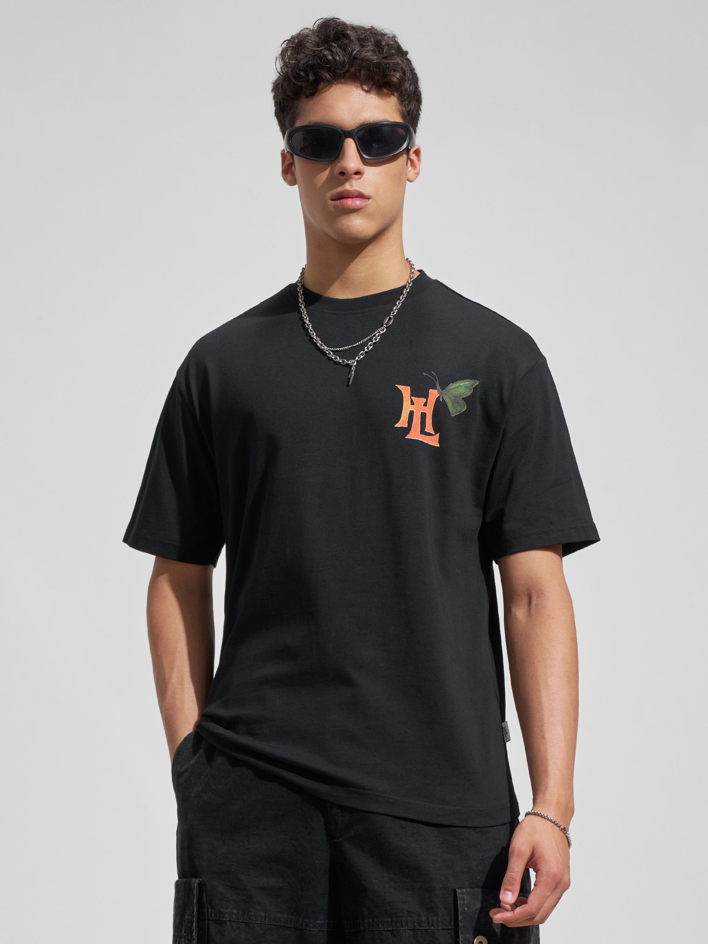 Highlander Men Black Printed Round Neck T-Shirt