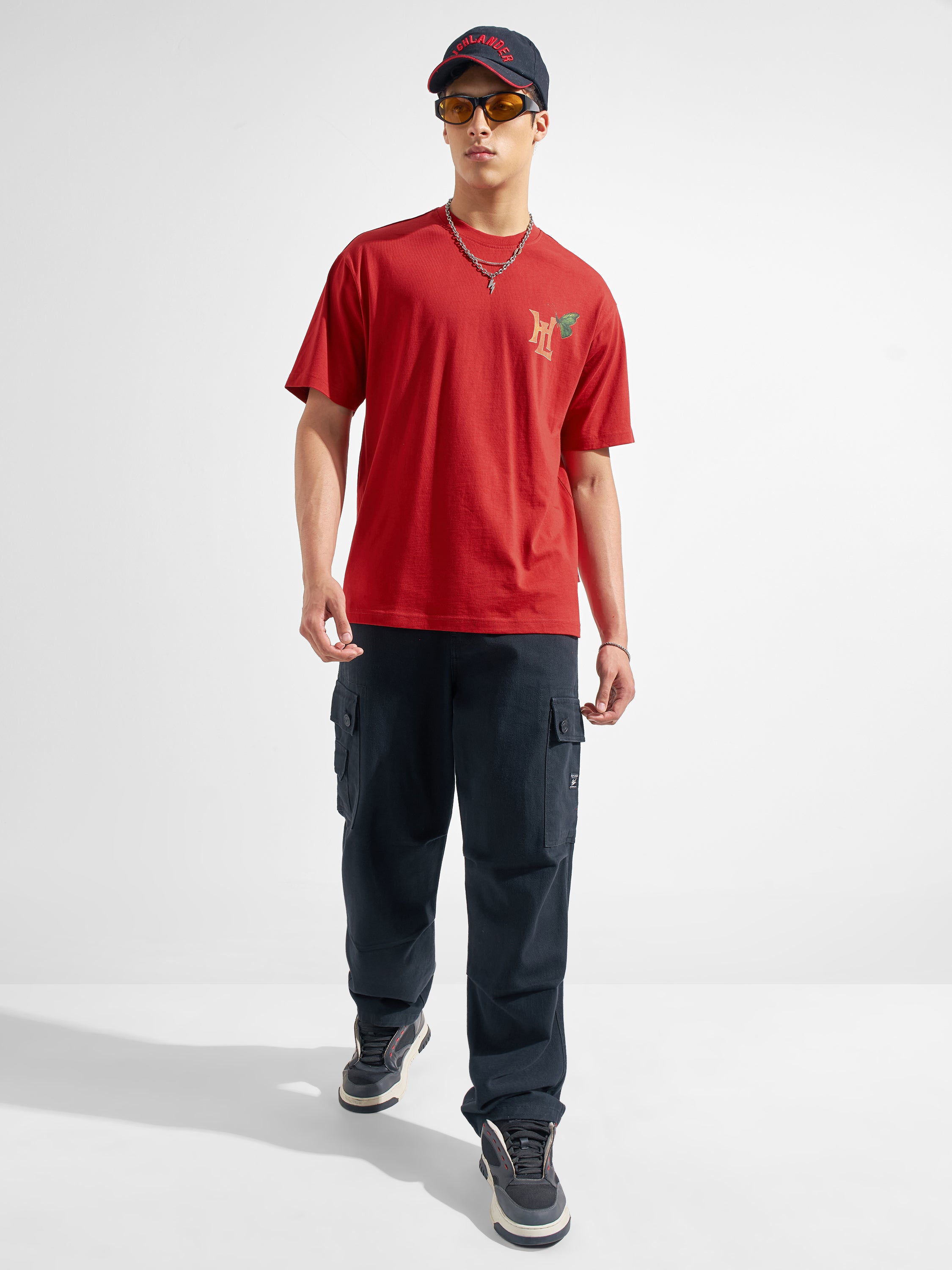 Highlander Men Red Printed Round Neck T-Shirt
