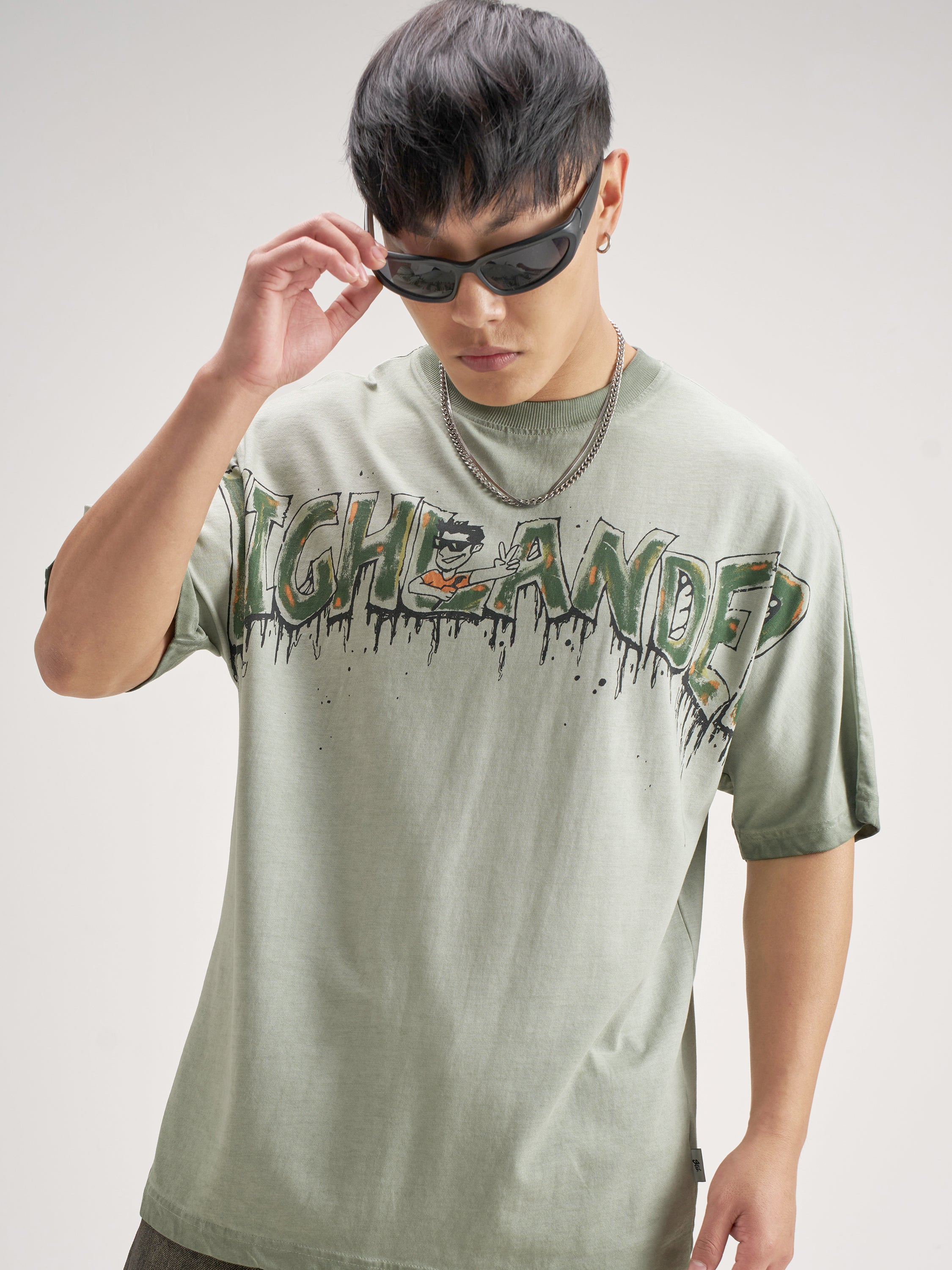 Highlander Men Olive Printed Round Neck T-Shirt - Olive - Image 1
