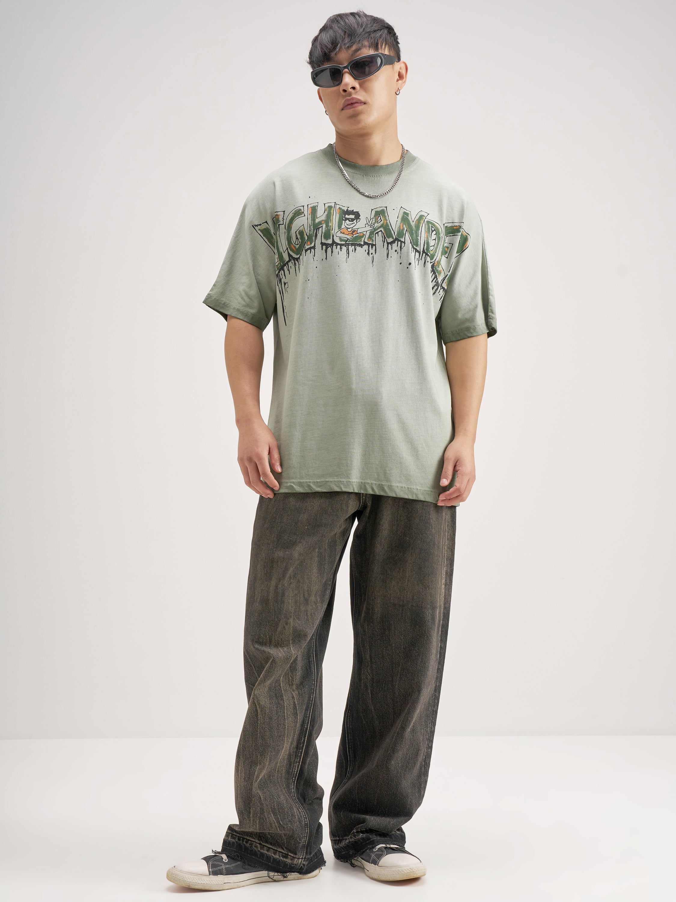 Highlander Men Olive Printed Round Neck T-Shirt - Olive - Image 2