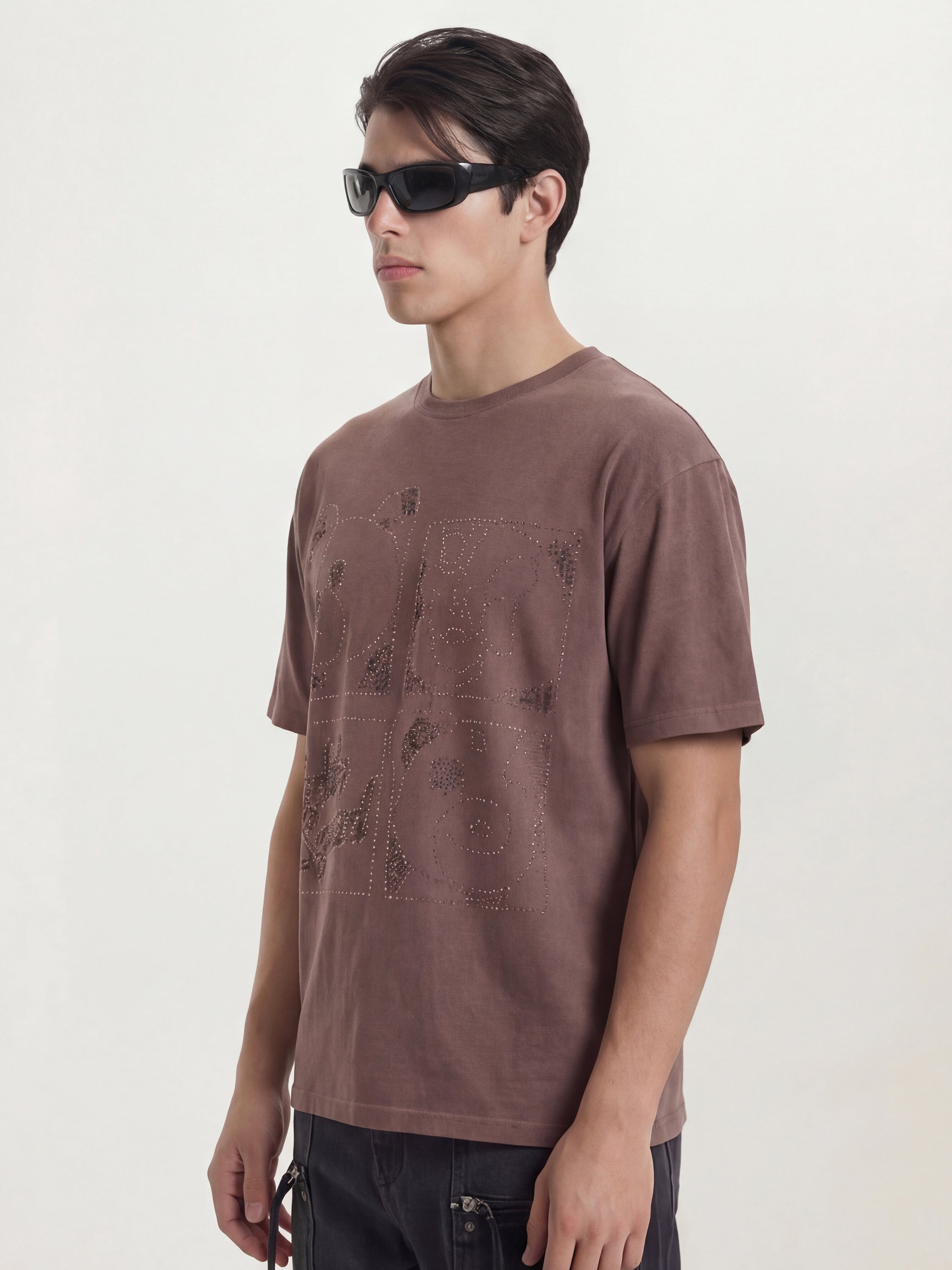 Highlander Men Brown Applique Round Neck T-Shirt - Brown - Image 6
