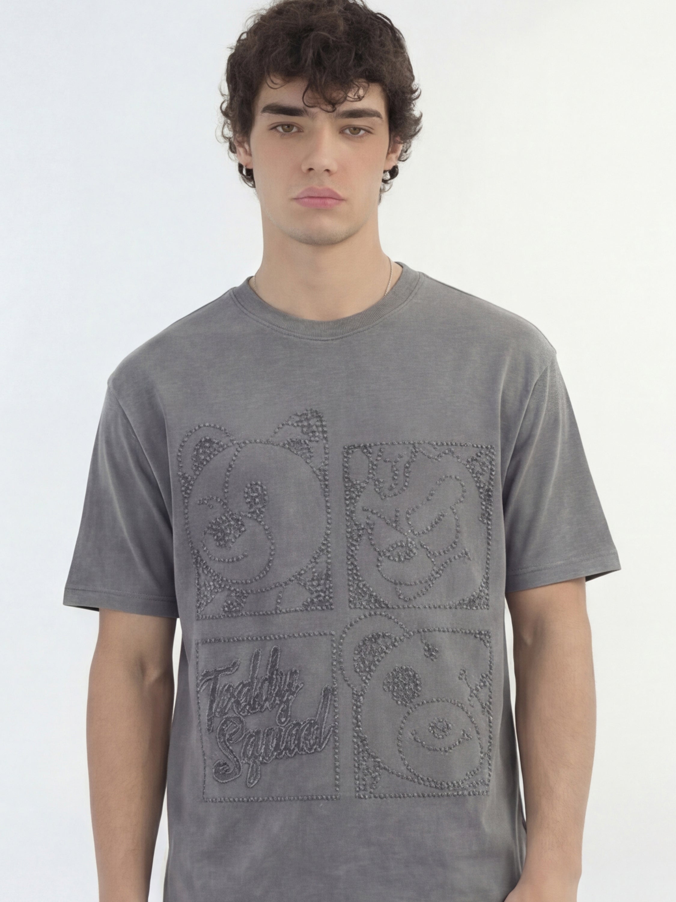 Highlander Men Grey Embroidered Round Neck T-Shirt - Grey - Image 4