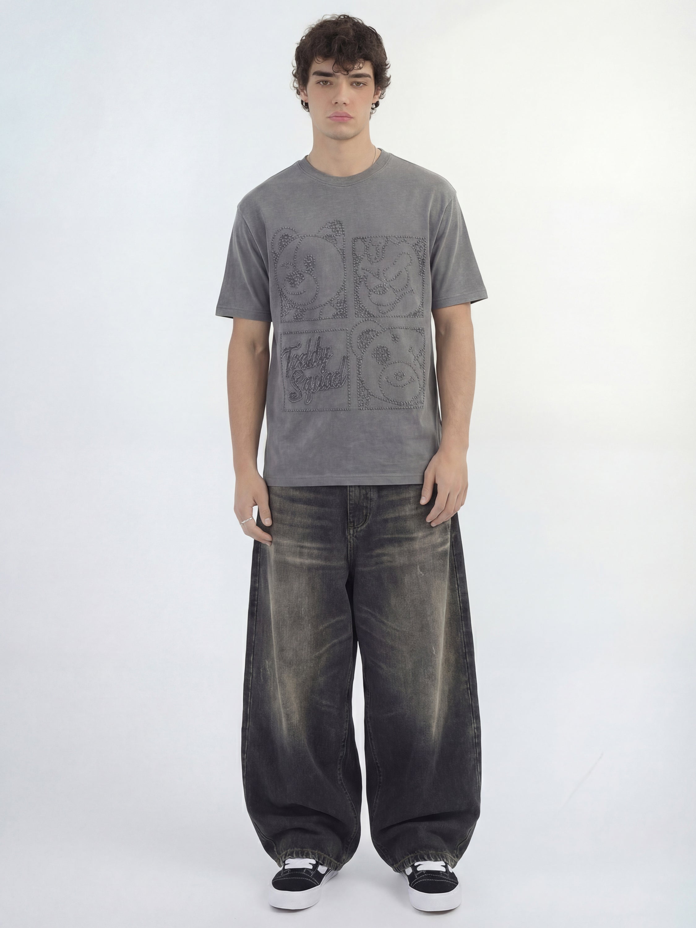 Highlander Men Grey Embroidered Round Neck T-Shirt - Grey - Image 5