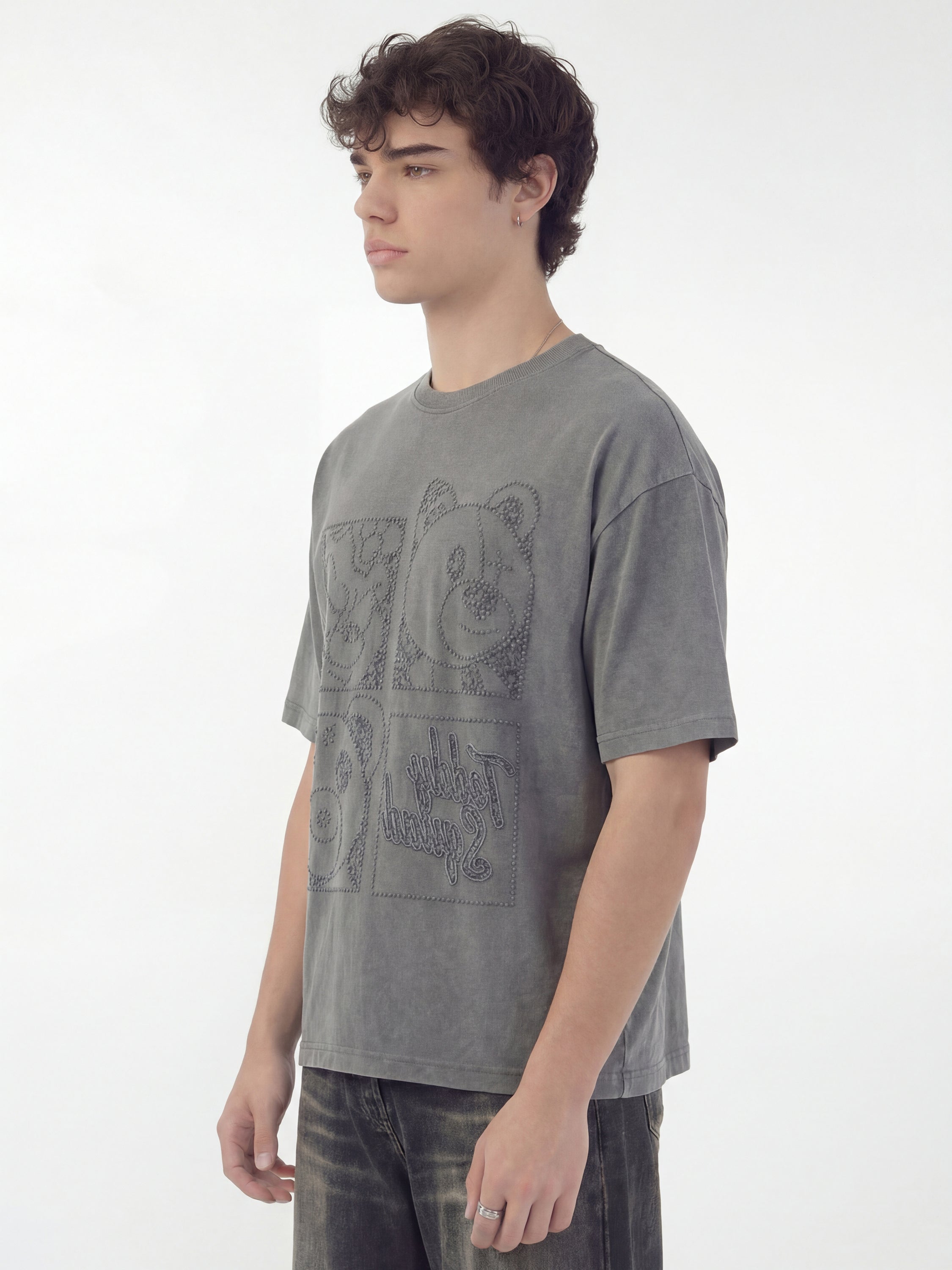 Highlander Men Grey Embroidered Round Neck T-Shirt - Grey - Image 7