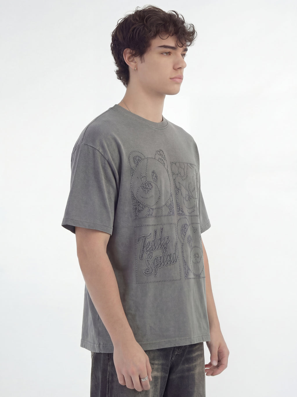 Highlander Men Grey Embroidered Round Neck T-Shirt - Grey - Image 9