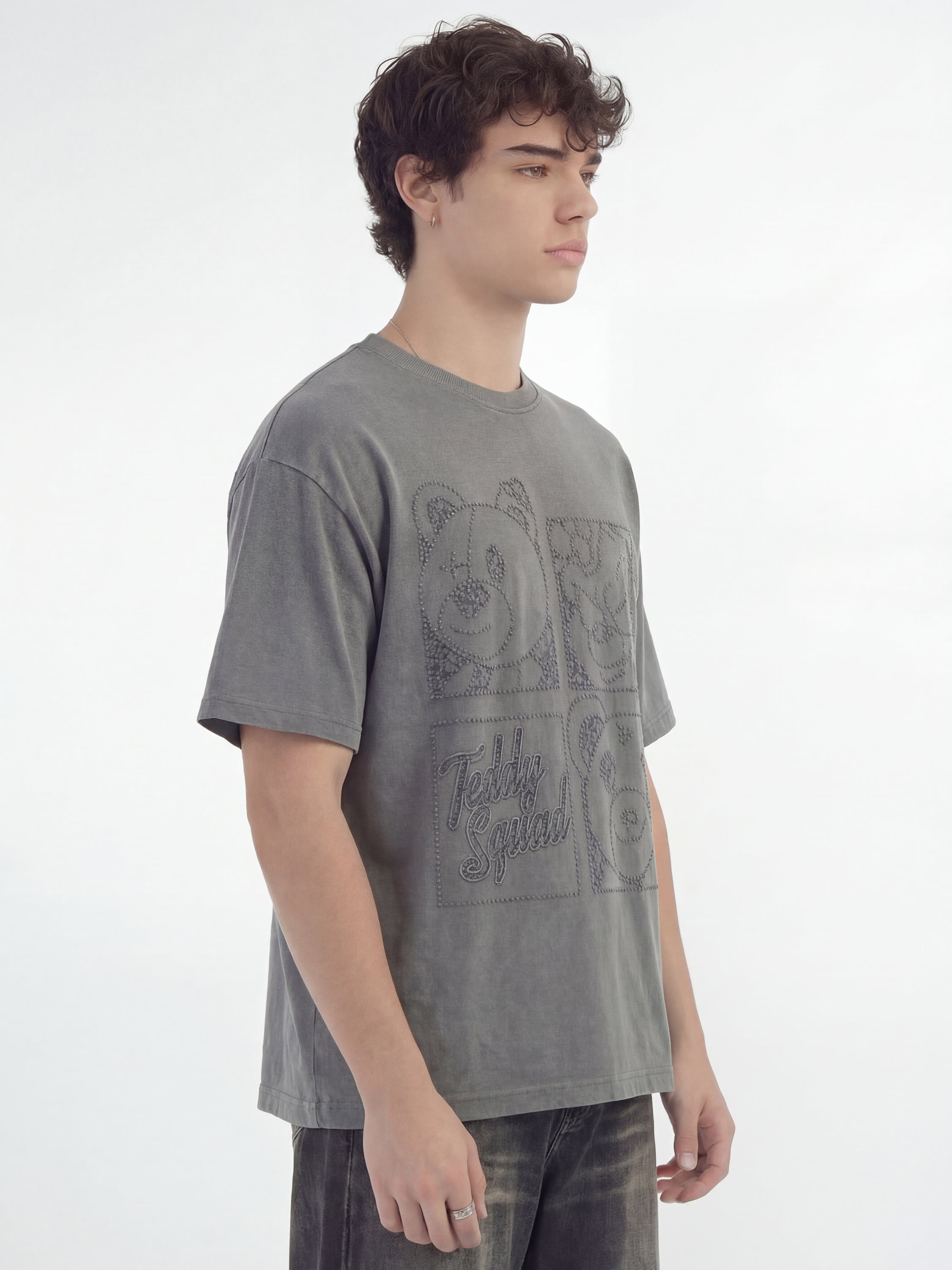 Highlander Men Grey Embroidered Round Neck T-Shirt - Grey - Image 9
