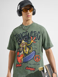 Highlander Men Olive Printed Round Neck T-Shirt