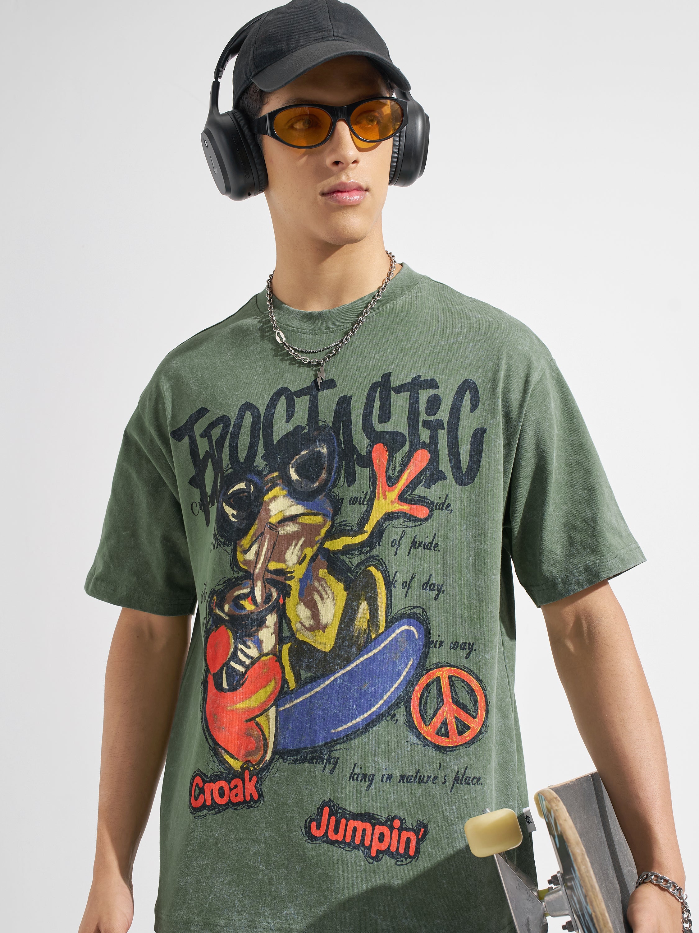 Highlander Men Olive Printed Round Neck T-Shirt