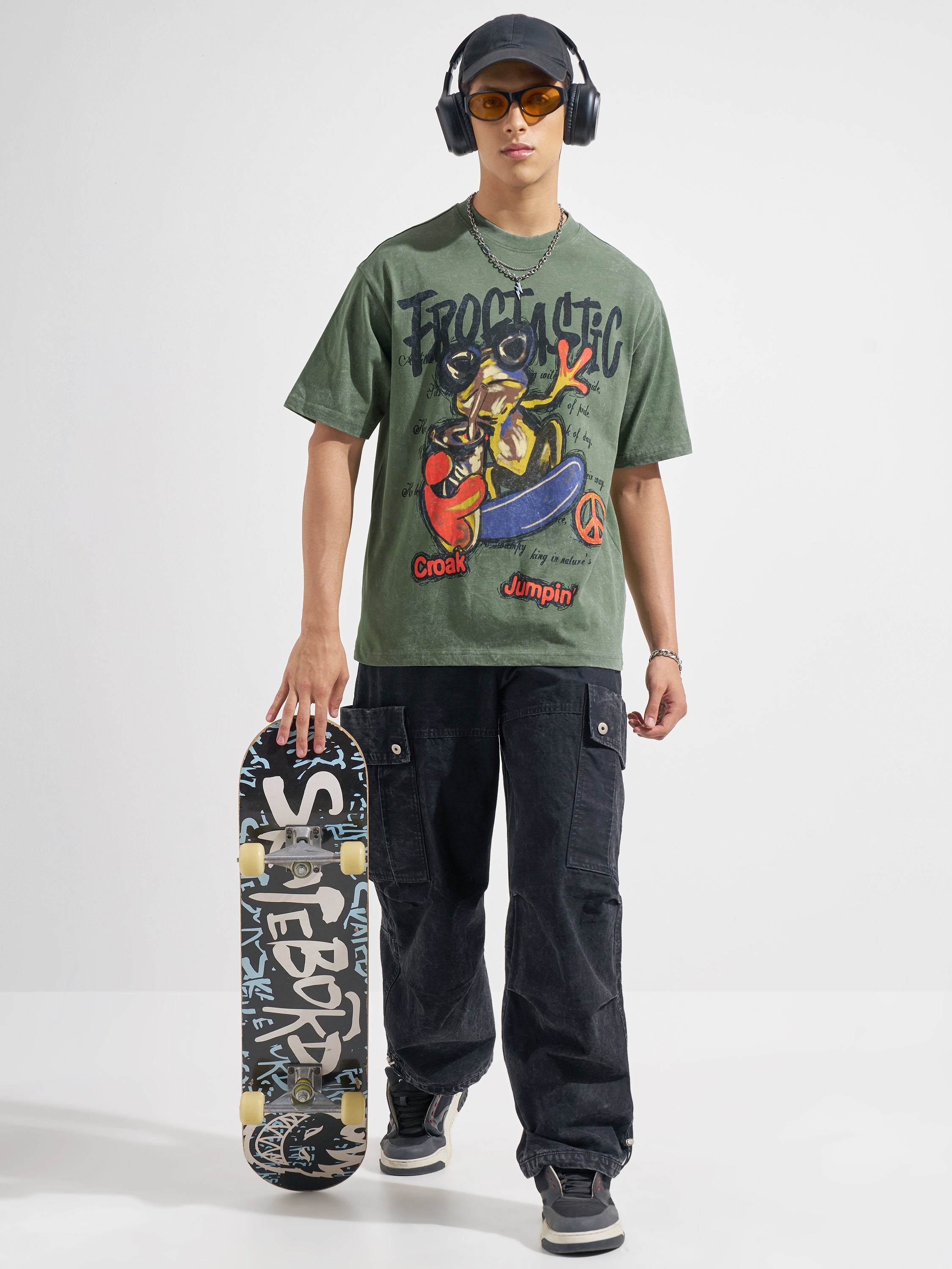 Highlander Men Olive Printed Round Neck T-Shirt